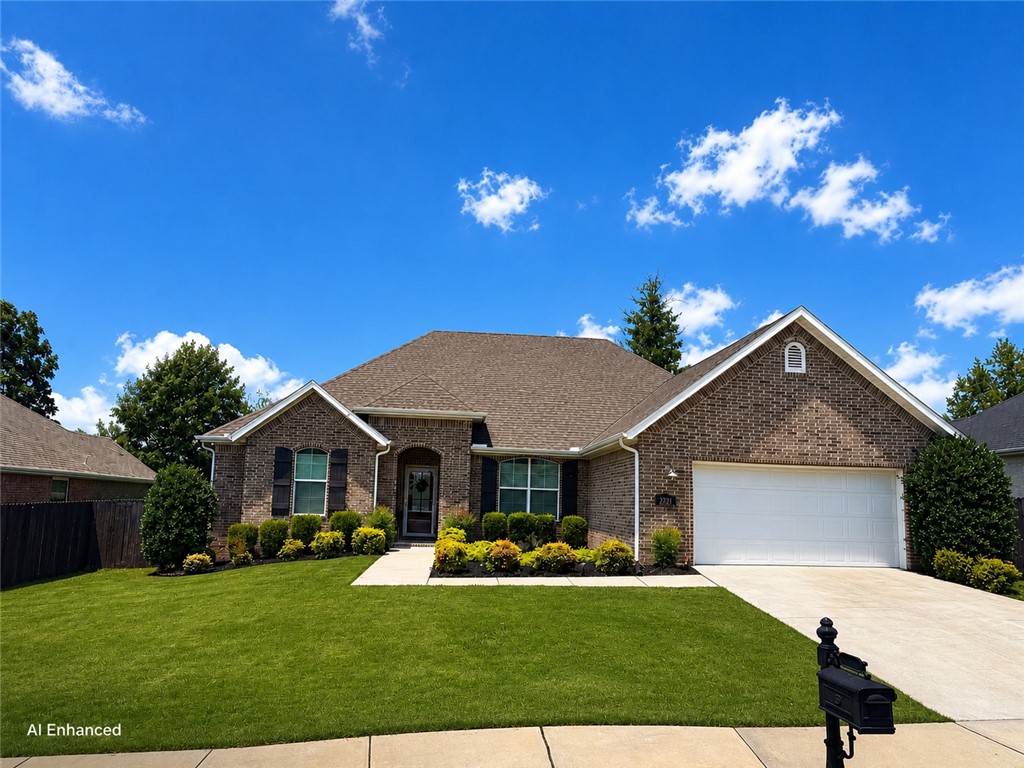 Welcome to the highly sought-after Hughmount Subdivision! This beautiful all-brick 3-bedroom, 2.5-bath home offers an open-concept floor plan with cathedral ceilings, crown moulding, and abundant natural light. The kitchen features granite countertops, stainless steel appliances, and a pantry, flowing seamlessly into the spacious living and formal dining areas. Enjoy hand-scraped hardwood floors, ceramic tile, and carpet throughout, along with generously sized bedrooms and walk-in closets. Step outside to relax on the screened-in back porch or entertain on the adjoining deck while taking in the beautiful views. Residents enjoy access to a community swimming pool and are just minutes from parks, schools, shopping, and walking and biking trails. Conveniently located near Clabber Creek Trail and only 4 miles from Centennial Park, this home offers easy access to everything Northwest Arkansas has to offer. Don't miss this exceptional opportunity!