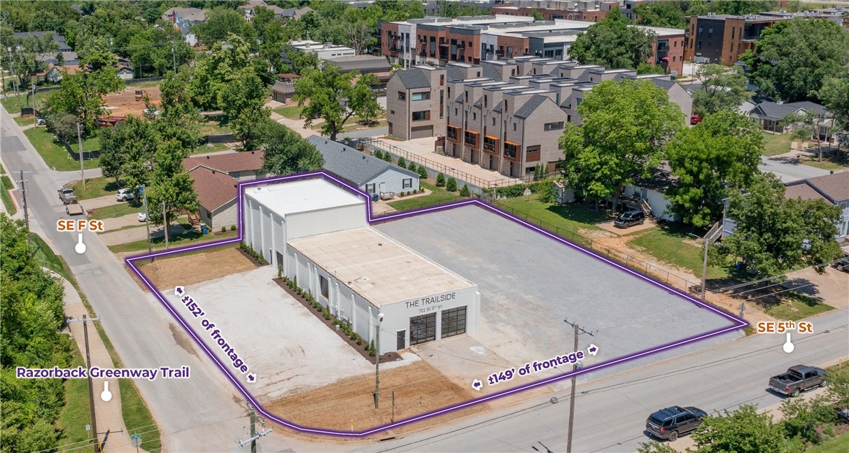 This rare downtown Bentonville development opportunity is ideally suited for restaurant and entertainment concepts, as well as office or retail use. The property is within a 1–2 minute walk of The Momentary and 8th Street Market, and approximately a 15-minute walk to the Bentonville Square via the adjacent Razorback Greenway Trail system. Located just 0.3 miles from the Walmart Campus, the site also benefits from close proximity to numerous mountain biking and walking trails. The surrounding area has experienced a tremendous amount of development within a four-block radius over the past four years, further enhancing the property’s long-term appeal and visibility.