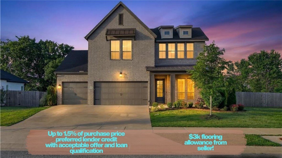 **Buyer may receive up to 1.5% of the purchase price toward closing costs/lender allowables when using preferred lender, with acceptable offer and loan qualification. Seller is also offering a $3,000 flooring/cosmetic allowance with acceptable offer.** Stunning one-owner home in sought-after Magnolia Park on a .29-acre corner lot. This beautifully upgraded 5-bed, 3.5-bath West Fayetteville home blends modern style with everyday comfort. Bright, open-concept kitchen, dining, and living areas are filled with natural light and perfect for entertaining. The main-level primary suite features an expanded layout and spacious walk-in closet. Upstairs offers flexible space for a playroom, office, or second living area. A true 3-car garage with 7-ft doors and 220 outlets is ideal for EV charging, hobbies, or projects. Enjoy the covered enclosed patio with fireplace and TV for year-round outdoor living. Walk to schools and trails, with easy access to major NWA employers and the University of Arkansas.