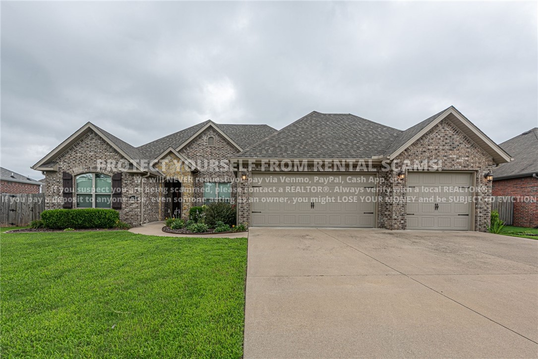 AVAILABLE NOW! Don't miss out on this gorgeous 4 bedroom 2.5 bathroom home located near parks schools, and XNA airport! Head into the spacious living room, highlighted by a stunning gas-log fireplace. Flow seamlessly into the kitchen, featuring a large island with breakfast bar seating, granite countertops, abundant cabinet storage, and a dedicated dining area. The primary suite offers elegant tray ceilings and a private en-suite bathroom complete with a double-sink vanity, walk-in shower, and separate soaking tub. Outside, enjoy the large, fenced backyard and unwind on the covered patio. Plus a desirable 3 car garage! BONUS: All appliances included! **Tenant is responsible for all utilities and lawn care/maintenance *No cats. *Dogs 30Ibs or less are negotiable (1 dog limit).