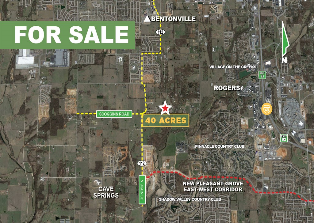 Commercially-zoned property at the intersection of three cities, Bentonville, Rogers, and Cave Springs