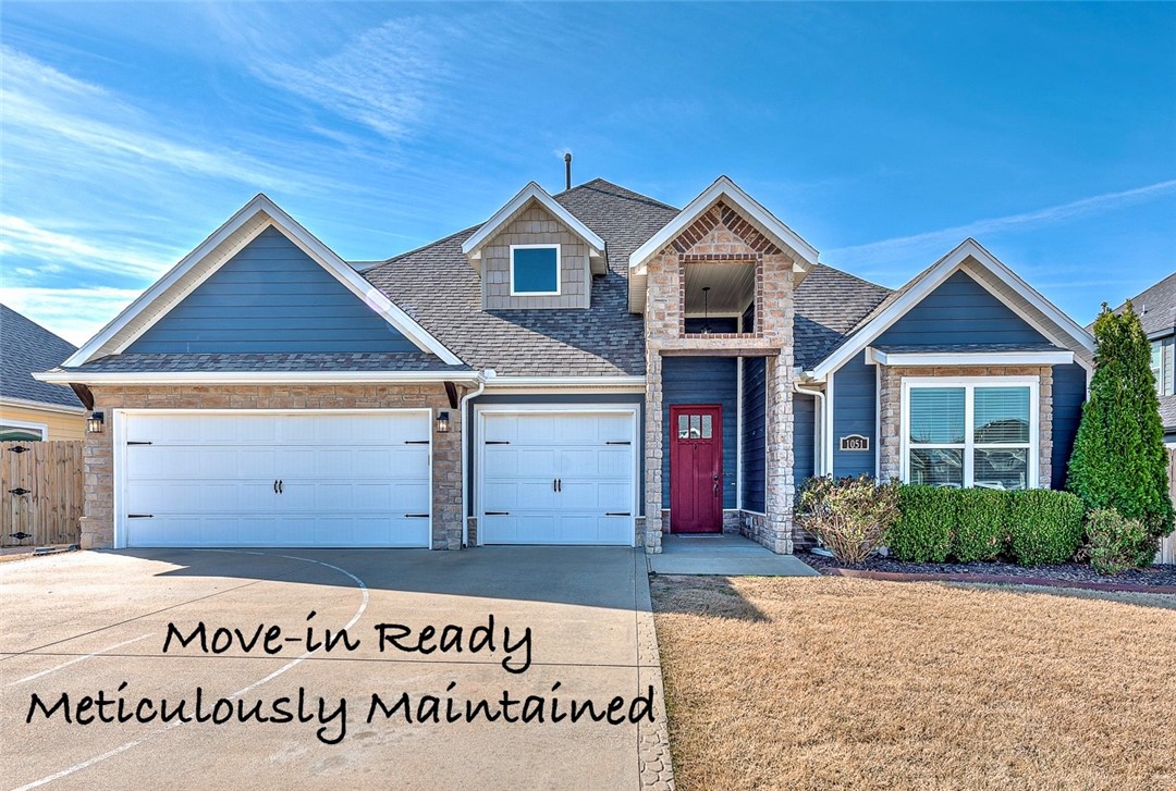 Meticulously cared for, exceptionally clean, and truly move-in ready, this craftsman home delivers solid value & layout that works for everyday living. Highlights include: Large rooms, exposed beams, huge closets, craftsman staircase, open floor plan, media room. Features include granite countertops, like-new kitchen appliances, central vacuum, custom blinds, and a well-organized laundry room w/ drop zone. Storage is abundant w/ attic space, a large 3-car garage/workshop,   and insulated outdoor storage area with custom built-ins. 4-bed, 3-bath layout includes a comfortable primary en-suite retreat. Outside, a covered patio and a larger backyard than nearby new-construction lots offer room to relax & play. At eight years old, the home has already proven its durability—and the brand-new roof installed after a 2025 hailstorm is a major buyer benefit. Located in a friendly neighborhood with quick access to I-49 and a smooth 15-minute drive to Walmart HQ, plus walking distance to Gamble Elementary and Bentonville West.