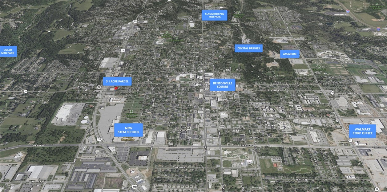 Exceptional development opportunity in the heart of Bentonville! This 3.1 +/- acre corner lot is ideally situated on SW I Street—directly across from Thaden Fieldhouse and just minutes from the new Walmart Home Office and the highly anticipated STEM School. With future zoning for commercial use and approximately 17,000 vehicles passing by daily, this property offers unmatched visibility and potential. The property currently features a residential structure with a pool and 40 x 50 shop building, but the true value lies in its prime location and future development possibilities. Positioned on a rare corner lot, this site provides excellent access and frontage on I Street, which is slated to connect directly to the new Hwy 612 Bypass. Whether you're looking to build a commercial center, mixed-use project, or capitalize on the area's rapid growth, this property is a rare find in one of Northwest Arkansas’ fastest-growing corridors.  This property is also listed as Residential – see MLS#1316082. Property sold “as is”.