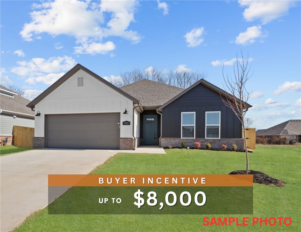 Fence, blinds and gutters included! Discover your dream home in the new neighborhood- Jacob's Crossing. Fredrick plan with 1 level, garage on the right & East facing!10 ft ceilings in the living room, linear electric fireplace, LVP flooring throughout the main living areas & primary bedroom, quartz countertops & more. Chef's kitchen boasting frigidaire stainless steel appliances, gas range, pantry, quartz countertops, bar pull handles, large island & gorgeous backsplash. Luxurious primary bedroom features abundant natural light, while the spa-like primary bathroom offers a walk-in shower, double sinks, tub & spacious walk-in closets. Additional features include three large secondary bedrooms and a separate laundry room. Nestled on a generous lot with covered patio that overlooks the serene sodded, fully fenced backyard, creating an exceptional living experience. Sturdy concrete siding & brick! Model home located at 3631 Tranquility St-Lot 1.