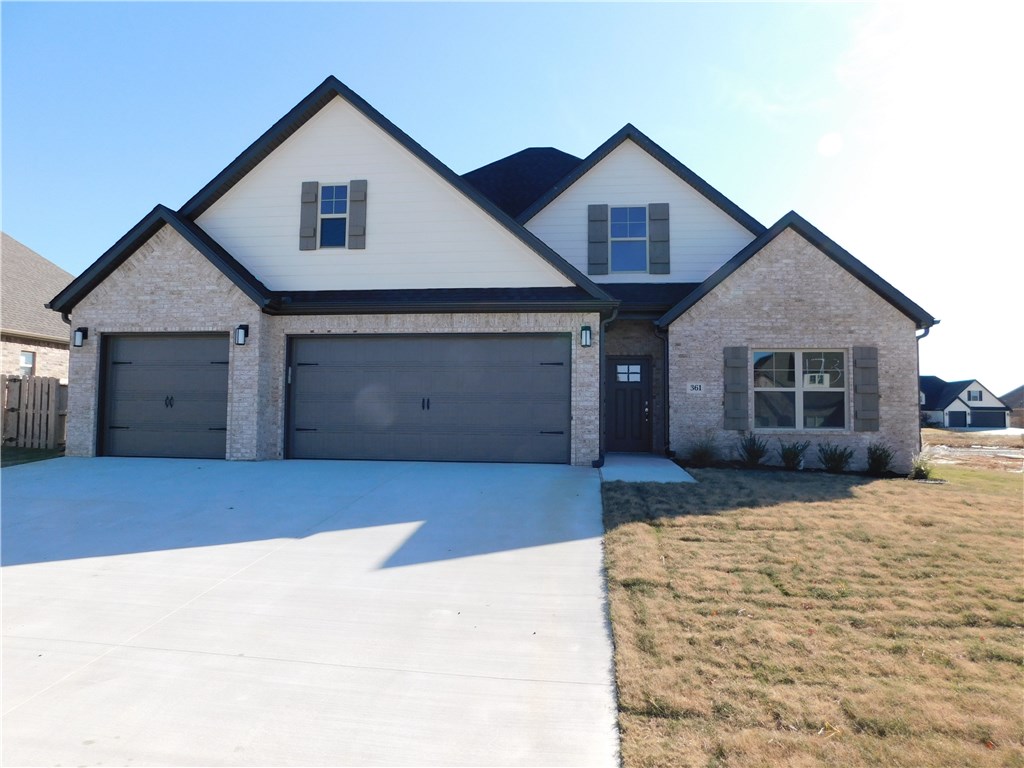 Beautiful new home with 2,300 sq ft, 4 bedrooms, 3 baths, 3 car garage, open floor plan, & covered patio for entertaining. The exposed wood beams on the LR ceiling give an extra touch to the living area. The kitchen features granite, under mount lighting, gas stove top, & stainless appliances. The master suite has large walk-in closet, tile shower & double sinks. Nice community pool and easy access to Hwy 412, Hwy 112, and I-49.