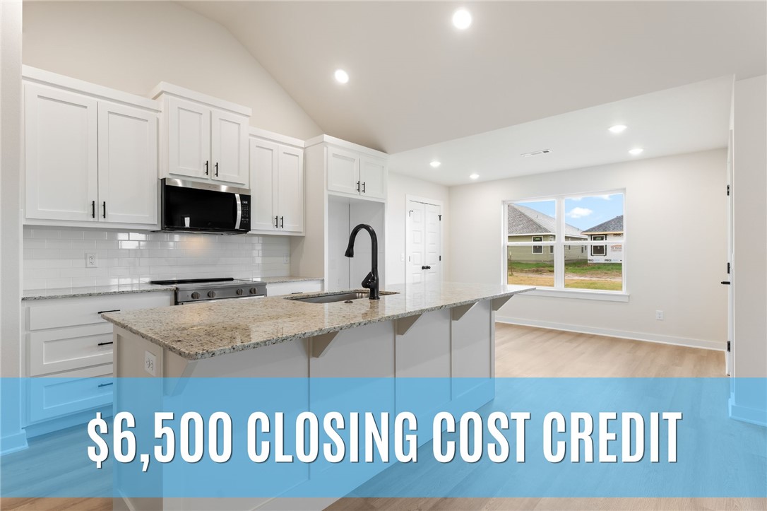 $6,500 Builder's Credit towards closing costs or upgrades for buyers! A high quality, local builder, with over 30 years of experience bringing upscale and dependable homes to NWA! 
Beautiful new construction home now complete and ready for move-in! Spacious open living concept with split floorplan. The kitchen boasts two pantries and a beautiful island with a bar. Living room includes vaulted ceilings, an electric fireplace with a mantle, and a great view of the covered back patio. The master suite includes a tray ceiling, tub, two vanities, and a huge walk-in closet. Spare bedrooms and bathroom have plenty of space to spread out for family, guests, or office space. Garage finished with a durable epoxy floor and an automatic overhead door opener (garage entry keypad included). The large backyard with a covered patio is the perfect place for your summer cookouts! This home is just minutes from Gentry's wonderful community schools, parks, and charming downtown shops and restaurants.