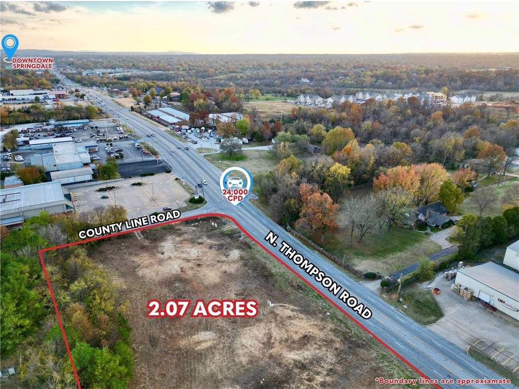 Hard signalized corner Incoming. Razorback Greenway Incoming. Turning Lane Incoming. Zoned C-2
Projected completion of public improvements Q4 2027.