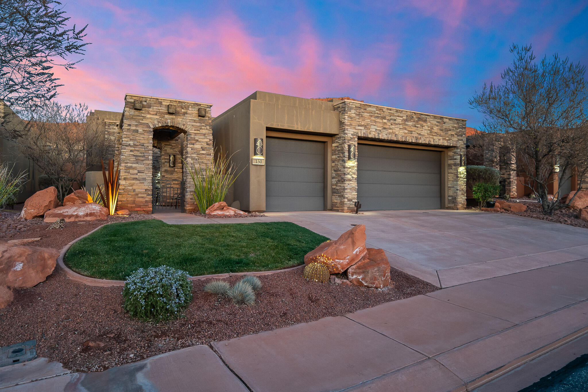 Nestled in the prestigious Entrada community, this beautifully designed home offers 3 bedrooms and 3.5 bathrooms with a thoughtfully crafted open floor plan. Light-filled living spaces flow seamlessly, creating an inviting atmosphere ideal for both everyday living and entertaining. Each bedroom features its own ensuite bath, providing comfort and privacy throughout. Enjoy the serenity, red rock surroundings, and world-class amenities that make Entrada one of St. George's most sought-after communities.