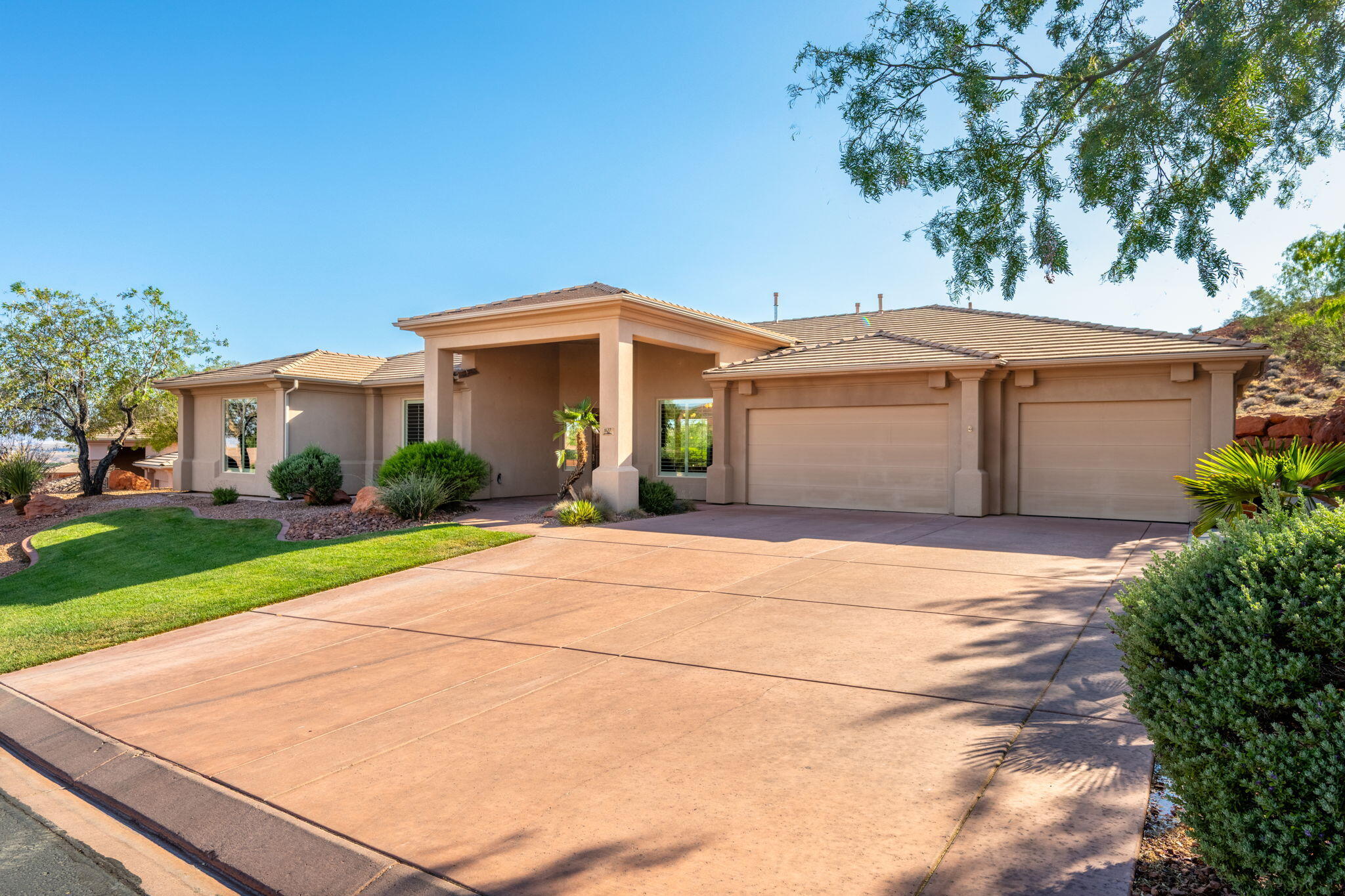 Big, beautiful one level, 3 car garage home in popular Paradise Canyon. No neighbors behind with access to the hill above with great views. Spacious covered patios front and rear. Private back yard with putting green. Huge kitchen island & pantry. Open living spaces with large windows. Large primary suite. Home is within walking distance to HOA pools. A must see home. Buyer to verify all.
