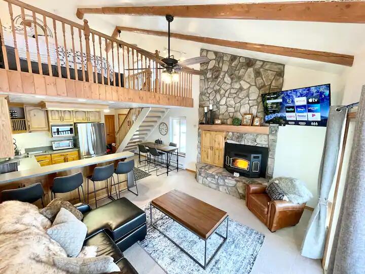 This Beautiful Turnkey Condo has it all! Best location for Ski in Ski Out Access at Eagle Point Resort. It is also the closest condo to Canyonside lodge - 50 steps away from the Lodge, Restaurant & Bar. Side unit allows lots of sunshine. Amazing views from Patio to watch the Skiers and Sunset. Walk off your private front porch to the slopes. Almost fully furnished. Easy parking. Total square footage comes from county records. The HOA dues include the EMSSD quarterly billing per of $375 ($150 for water service, $115 for water system upgrade, & $110 road maintenance/snow removal).  The dues also include the $80 per unit per month internet fee.