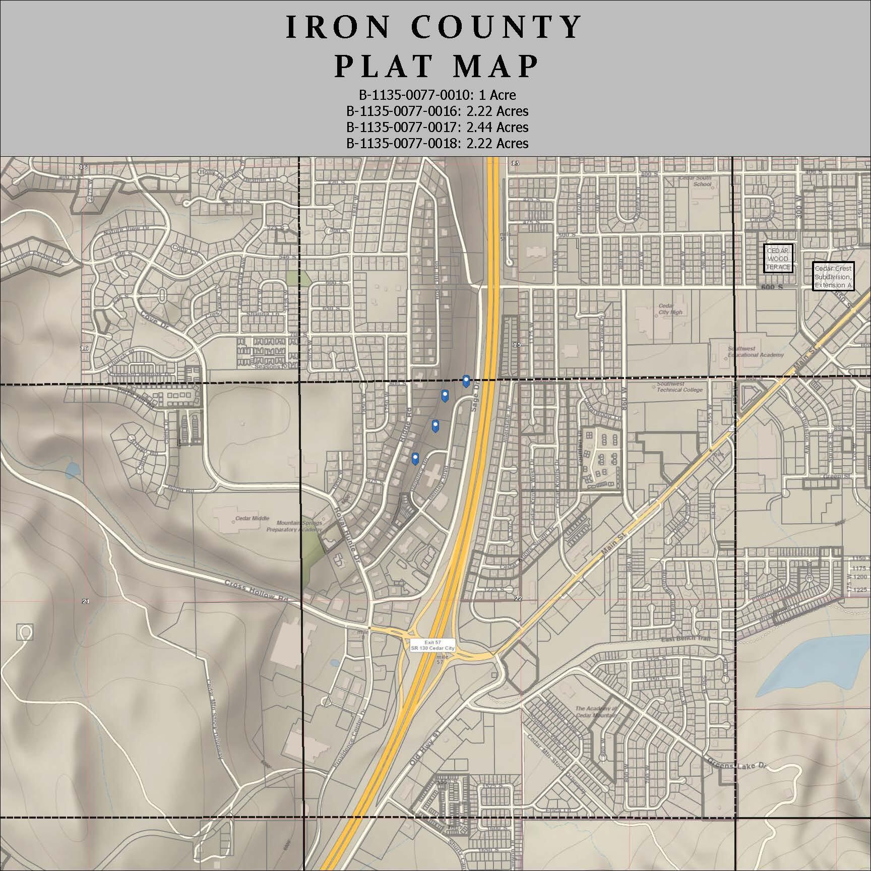 High Density Residential- 24 units per acre, I-15 visibility, close to SUU and Providence Center retail and restaurant hub, Buyer to pay and SID's applicable to the property.
Purchase includes 4 lots and all lots must be purchased together.
B-1135-0077-0010
B-1135-0077-0016
B-1135-0077-0017
B-1135-0077-0018
Property Taxes reference on this listing is for all four parcels combined.