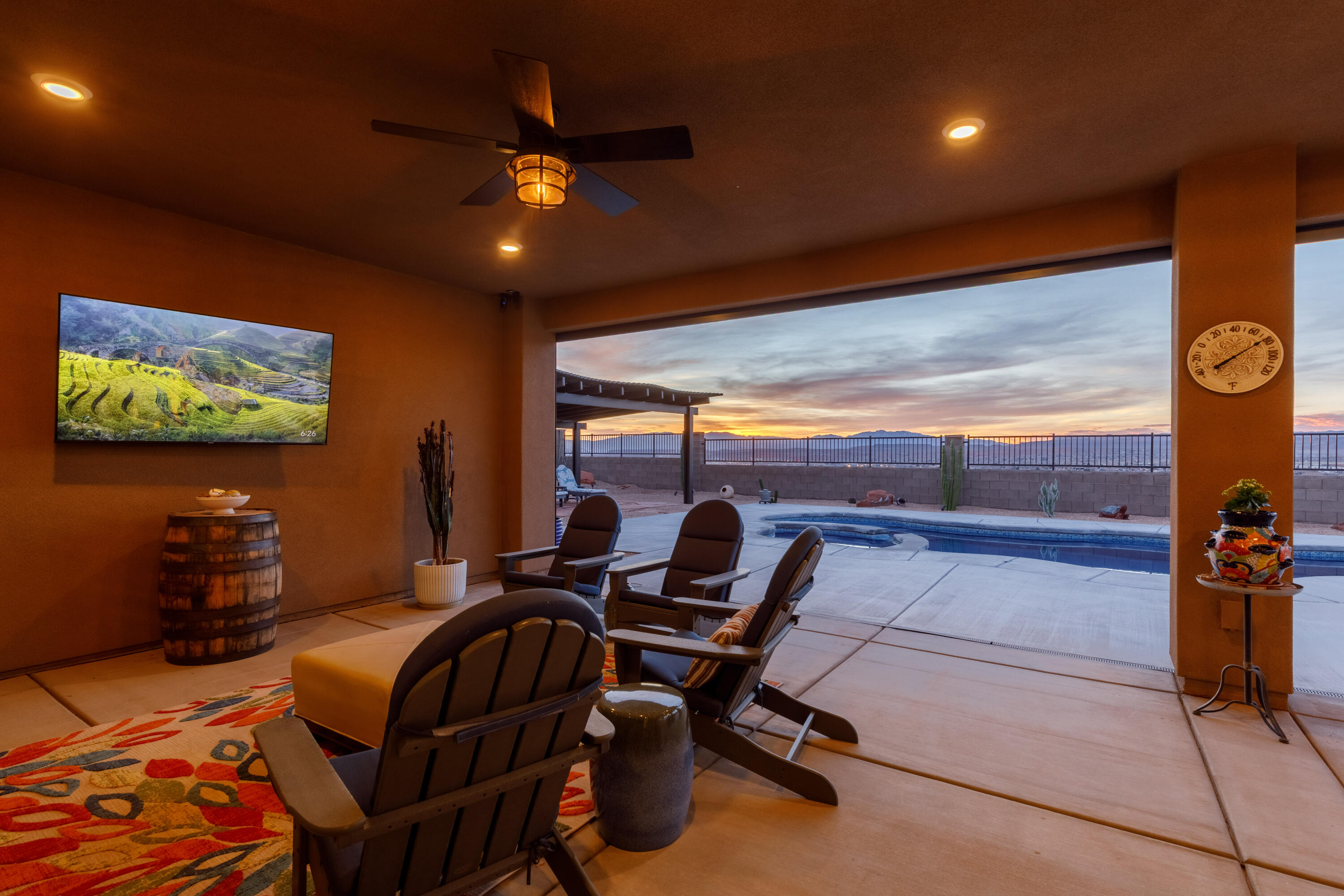 Wake up above the valley on one of Coral Canyon's rare rim lots--where privacy, panoramic views, and elevated outdoor living come together.

This 4 bed, 2.5 bath home is designed for both everyday comfort and effortless entertaining, with an open-concept layout that flows seamlessly to a resort-style backyard featuring a pool, spa, and outdoor kitchen--perfectly positioned to capture unobstructed views and unforgettable sunsets.

Inside, natural light fills the spacious living areas, complemented by a well-appointed kitchen with custom finishes and a thoughtfully designed split floor plan offering both privacy and functionality. A dedicated gym or flex space adds versatility to fit today's lifestyle.

Notable upgrades include electric shades, a whole-home water filtration system, and additional parking--enhancing both convenience and livability.

Step outside to your private backyard retreat or explore miles of scenic trails with direct access right from your doorstep.

Located just minutes from golf, dining, shopping, and everyday amenities, this meticulously maintained home offers a rare combination of location, lifestyle, and views--making it one of the most compelling opportunities in Coral Canyon.