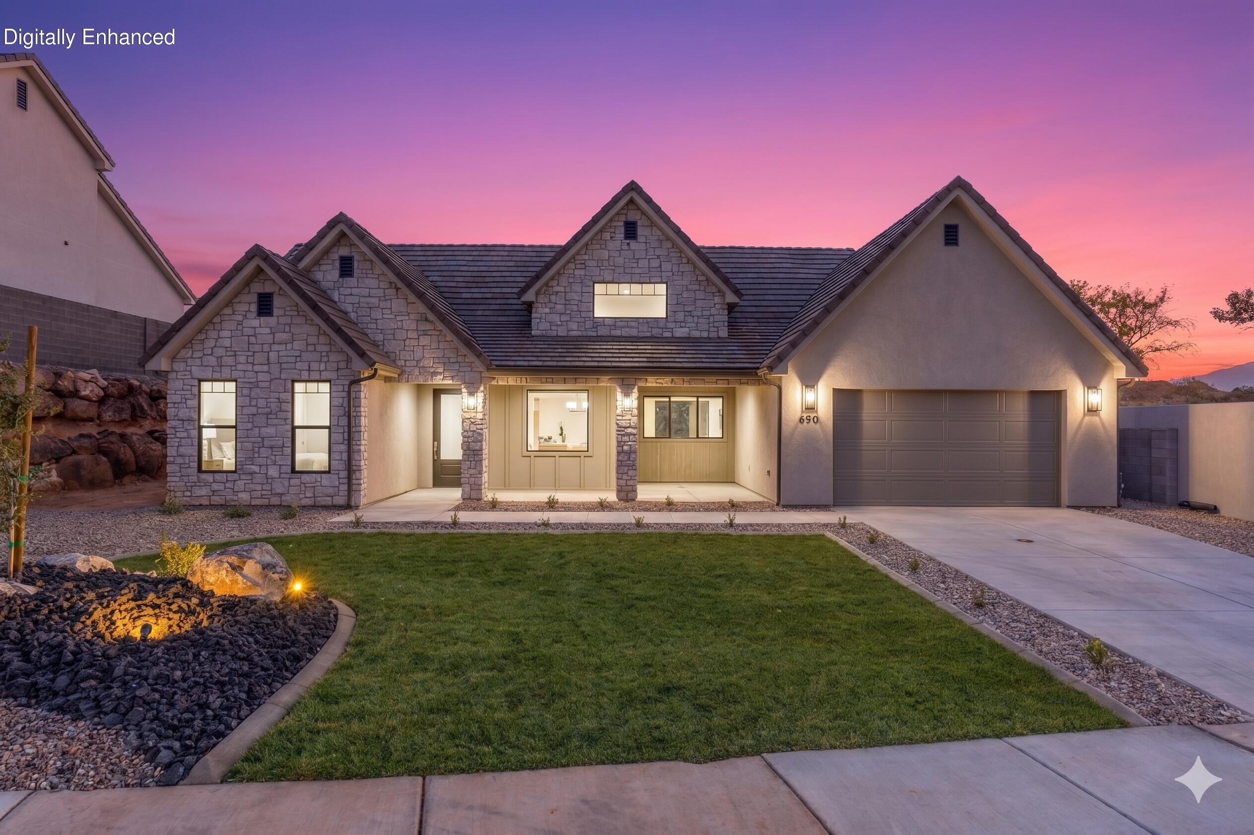 Spa Inspired Design!!

Luxury new build in Hurricane with high-end finishes, timeless design, and no HOA! This secluded home backs to natural hillside views with no backyard neighbors, offering privacy and quiet. Inside, you'll find vaulted ceilings, black-framed windows, custom oak cabinetry, quartz countertops, a designer stone fireplace, gas range, oversized island, and a hidden walk-in pantry.

The spa-inspired primary suite features a freestanding soaking tub, luxury walk-in shower, dual vanities, built-in vanity station, and expansive walk-in closet. Additional highlights include a dedicated office, mudroom, laundry room, oversized covered patio, and 3-car garage.

Located on Hurricane's desirable south side -near schools, trails, golf, dining, Sand Hollow and Zion Canyon Hot Springs . One-year builder warranty included.