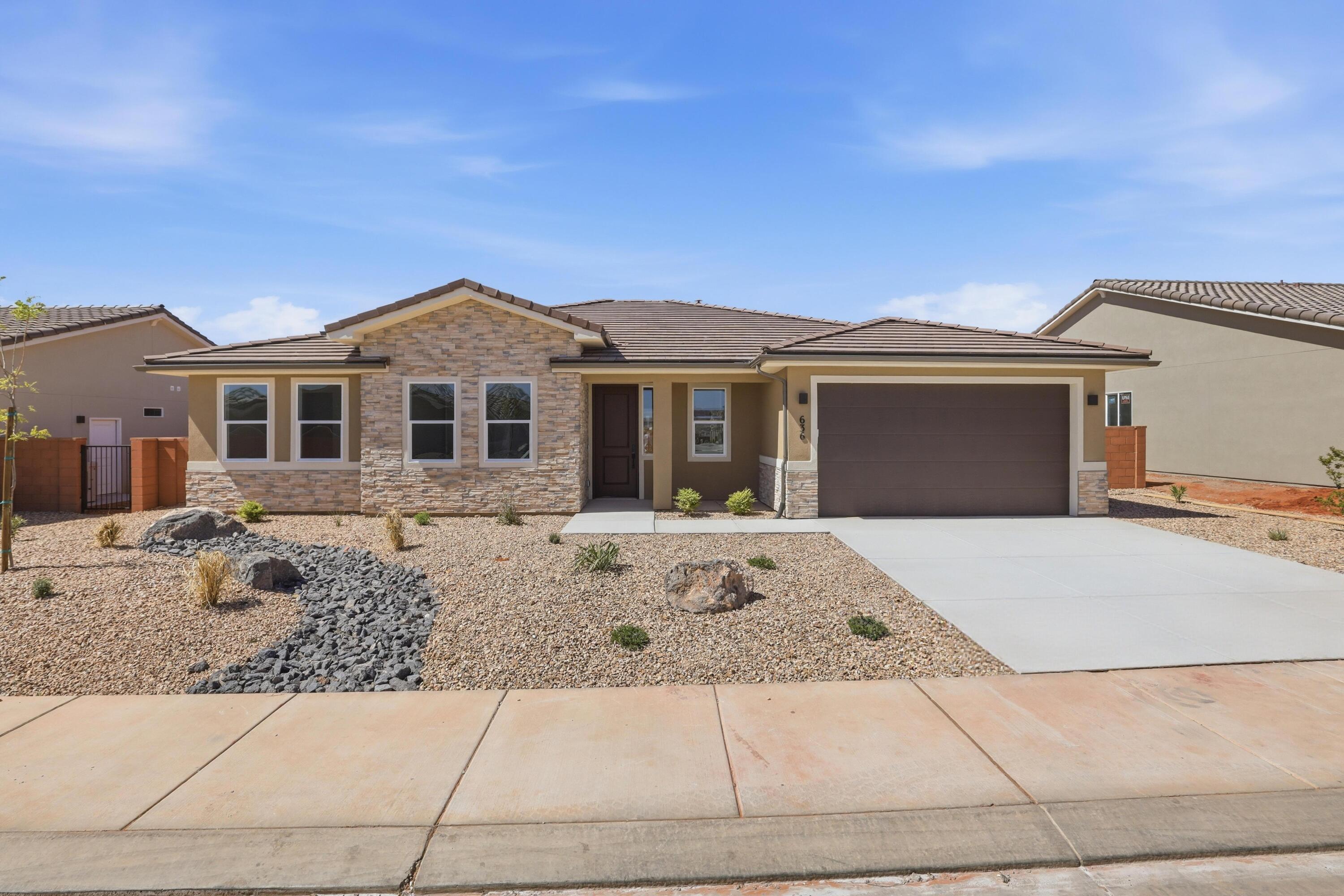 New Construction! Builder is offering special financing with their preferred lender! Close to Unity Park, Fire Lake at Ivins reservoir and Kayenta Art Village.  Short Drives to Black Desert Resort, Tuacahn Amphitheater, and Snow Canyon State Park.
Bright and open floorplan with a vaulted great room off the gourmet kitchen. Lots of storage with a large pantry, WIC off the entry and large WIC in the primary. Quartz countertops throughout. Fireplace in the great room.