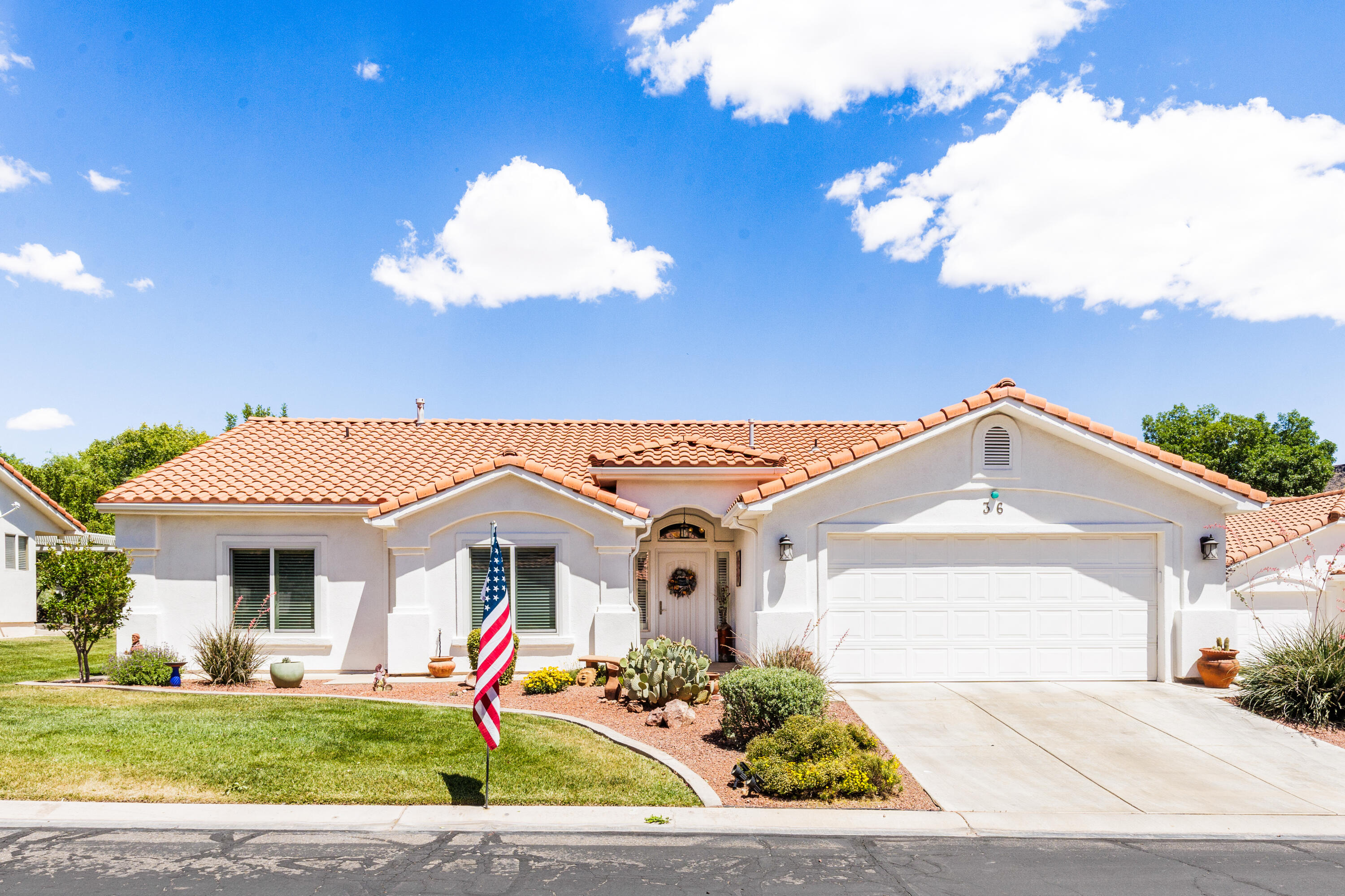 Come and see for yourself this beautiful, well maintained step-free, singe level home in the heart of Saint George! 

Located in the highly-desirable Emerald Springs subdivision, with one of the few private, quiet, secluded backyards in the area, you'll be able to entertain friends and enjoy quiet mornings on the back patio, which is accessible from both the Master Bedroom and the Dining Area. 

The HOA takes care of all lawn and yard care as well as covering all water expenses and maintenance of the underground sprinkler system. HOA dues also include two large swimming pools, a hot tub, a work-out room, a spacious club house, and pickle ball/tennis and basketball courts. 

Inside the home, you'll find an open concept layout that flows easily from the kitchen to the dining area and to the living room. The kitchen has been beautifully remodeled with granite counter tops, stove, microwave, dishwasher, sink and disposal, as well as soft-close cabinet doors and pull-out cabinet drawers, and a food pantry. 

The professionally installed wood laminate floors and plush bedroom carpeting create a seamless, welcoming atmosphere throughout the home.  

The large master bedroom boasts a large walk-in closet and a fully remodeled master bathroom with jetted tub, separate walk-in shower, and heated floors, as well as all-new faucets and light fixtures. 

Two additional large bedrooms give plenty of space for living and entertaining guests. New living room, dining area, and bedroom windows, (all windows and doors have new window treatments), allow you to enjoy energy savings along with improved outdoor views. 

Relax in the large, open living room as you enjoy the park-like, peaceful backyard. This home also has an attached two-car garage with built-in storage cabinets. 

With so many updates and a tile roof, you are purchasing peace of mind that this home has been well cared for and will last for many years to come!