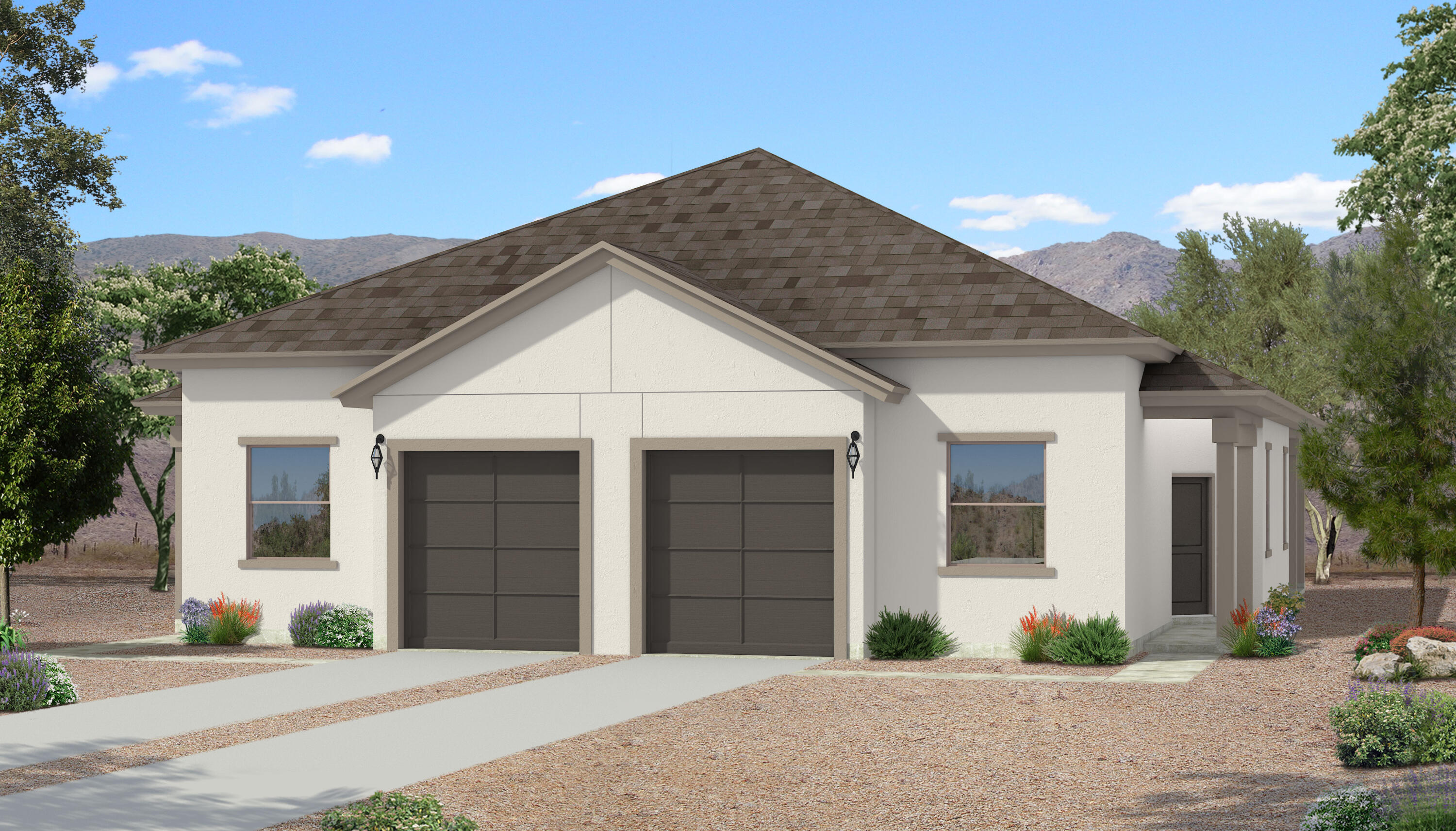 Newly completed twin home offering 1,127 sq. ft. of efficient, modern living with a well-designed open layout. The kitchen flows seamlessly into the dining nook and great room, creating a bright and functional space for everyday living. Upgraded finishes and contemporary fixtures bring a clean, modern feel throughout. Enjoy a fully landscaped yard, covered patio, and attached one-car garage. A low-maintenance, move-in-ready home in a growing neighborhood.