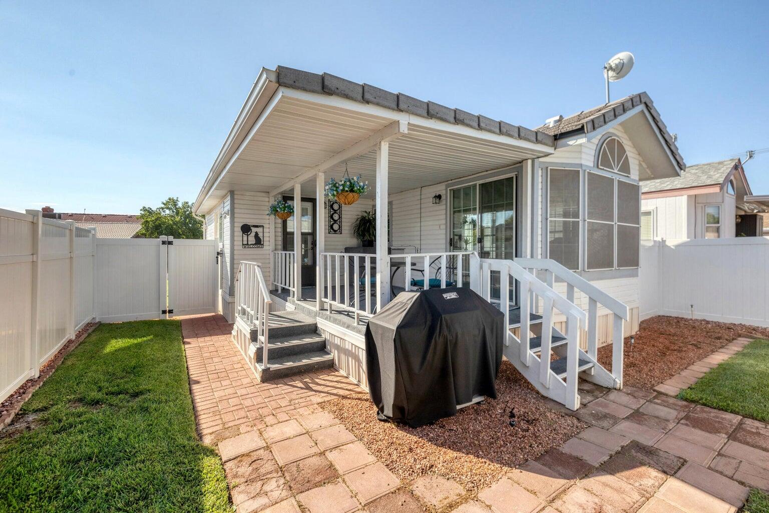 Seller financing for qualified buyers. 2 Bed, 2 Bath with a CASITA adding an additonal bed & bath for your guests enjoyment. This beautifully maintained home in Rio Virgin Estates offers comfort & convenience. 55 yrs & above. Recent upgrades include fenced backyard, new flooring, new oven, new counter top, new kitchen sink, new disposal, new dishwasher & blinds throughout. Stay cool with the 2022-installed A/C. This lovely home sits on one of the largest lots in the community. Relax on the deck for desert evenings and gatherings. Low HOA fees grant access to the community clubhouse with an indoor pool & spa. Easy access to the biking trail. Sq. ft figures are provided as a courtesy estimate only & were obtained from county records