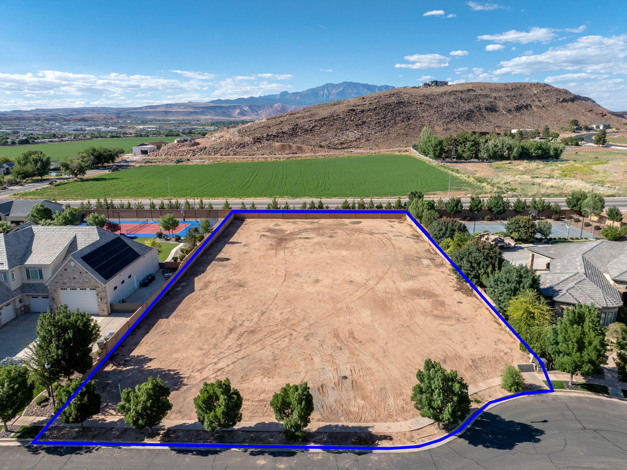 Incredible 1-acre lot in Chateau Meadows. Pad-ready with 1 acre-foot of water, all utilities stubbed (on Dixie Power), and fully fenced. Bring your own builder and build your dream home on a generous canvas with stunning mountain views. Great neighborhood with adequate access to shopping, dining, and everyday amenities.