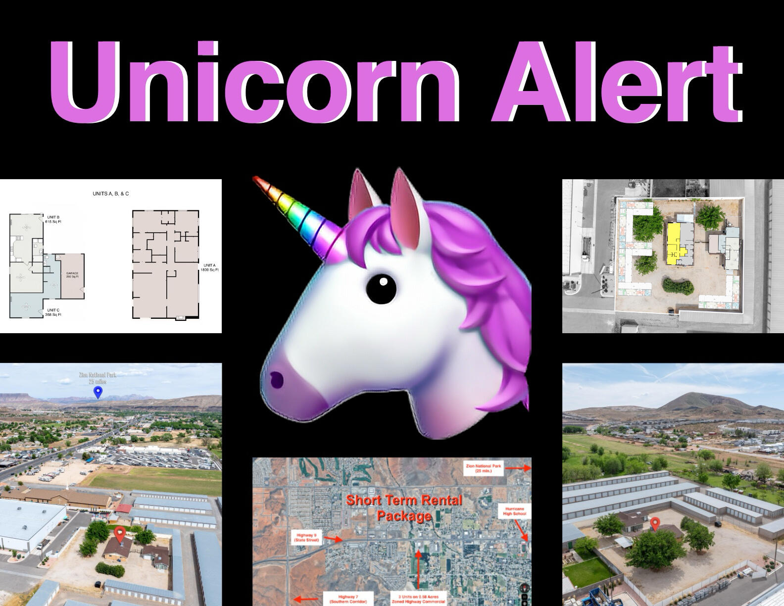 Rare ''Unicorn'' property in the heart of Hurricane offering flexible residential & income-producing potential on 0.58 acres with Highway Commercial zoning and a grandfathered residential overlay. Located just 25 minutes from Zion National Park and only 10 minutes to both Sand Hollow State Park & Quail Creek State Park, this property is ideally positioned for both lifestyle & investment use.
Currently configured as a primary residence (Unit A) plus two active short-term rentals (Units B & C), with Units B & C generating $47,500 in short-term rental income in 2025. It's estimated that if Unit A were also rented, the 3 units combined Net Income would be over $80,000 after all expenses including supplies, maintenance, utilities, property taxes, insurance, and cleaning fees. This is one of the only places in Southern Utah where you could live for free while your tenants pay your mortgage, OR own a Vacation Home that is always available to you while also turning a profit. 
The fully fenced parcel offers abundant parking, open space & expansion potential. Separate utility meters and mini-split systems for the rental units enhance operational flexibility. The private setting off State Street provides seclusion while maintaining convenient downtown access. With no HOA, no adjacent residential neighbors, and surrounded by commercial zoning, this property presents a rare opportunity for flexible use & steady income in a high-tourism area.
Highway Commercial zoning supports a wide variety of potential uses including additional rental units, RV park, storage units, or business operations. Opportunities may include adding additional tiny homes or container homes, converting Unit A into a duplex plus the garage into a studio AirBnB, or operating a business alongside residential or rental use. 
A versatile property offering the rare opportunity to live, invest, and grow income in Southern Utah's premier recreation destination.