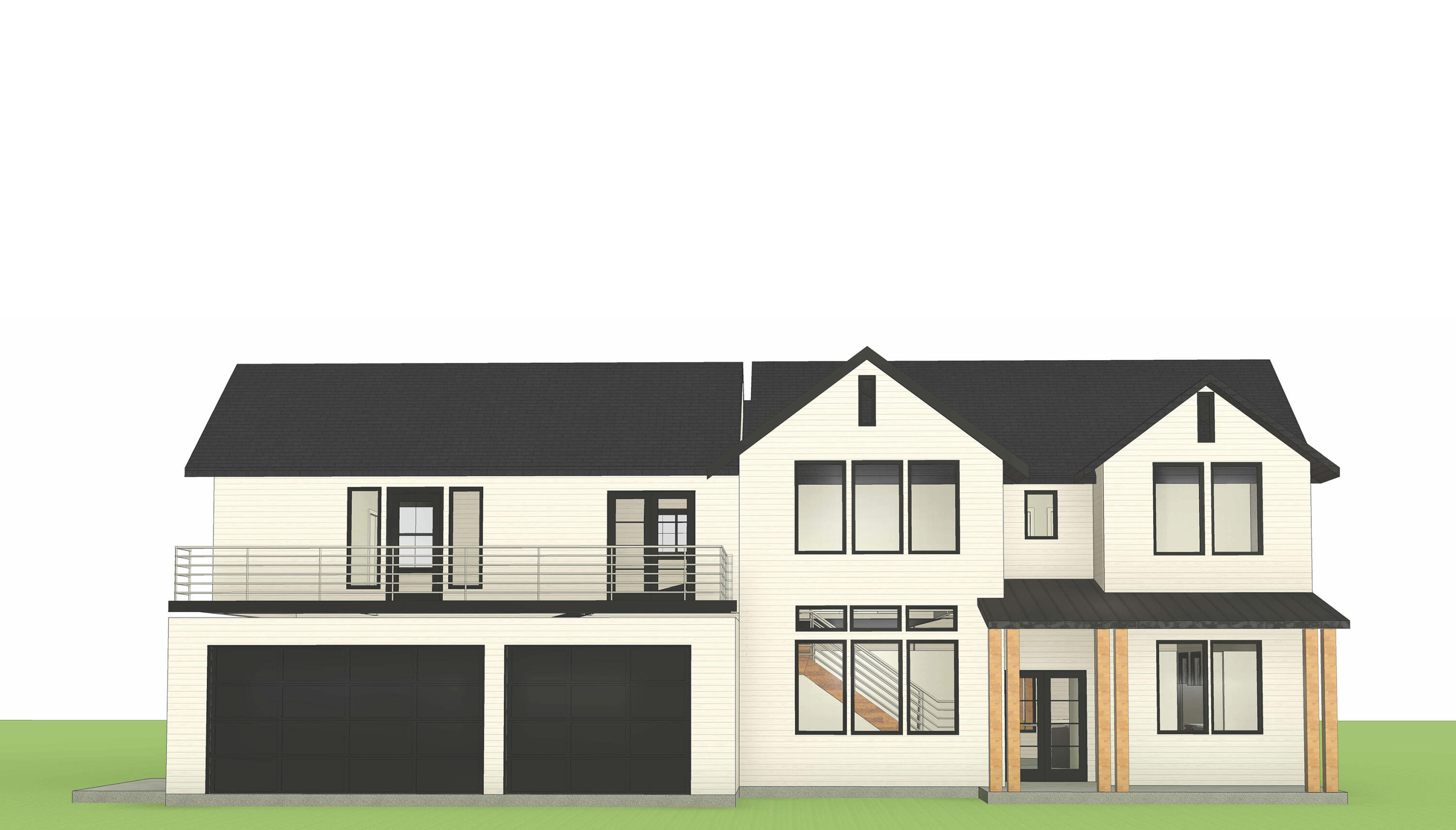 Brand new two-story home in Valley Gate Estates featuring 2,665 square feet of living space plus a 370 square foot ADU. This is a 4-bedroom layout with a main-floor master suite, open living and dining area anchored by a double-sided fireplace, and a dedicated home office on the first floor. The kitchen sits at the heart of the main level with a walk-in pantry and direct sight lines to the living and dining spaces.

Upstairs you'll find three additional bedrooms, a loft area that works perfectly as a second living space or play area, and a full bathroom. Main floor ceilings sit at 9 feet, giving the whole first level a spacious, open feel.

The exterior blends modern farmhouse styling with clean lines, board and batten accents, natural wood porch columns, and a standing-seam style dark roof. Out back there's a covered porch at nearly 290 square feet, plus a 244 square foot upper deck off the second floor. The oversized garage comes in at 809 square feet with room for three vehicles.