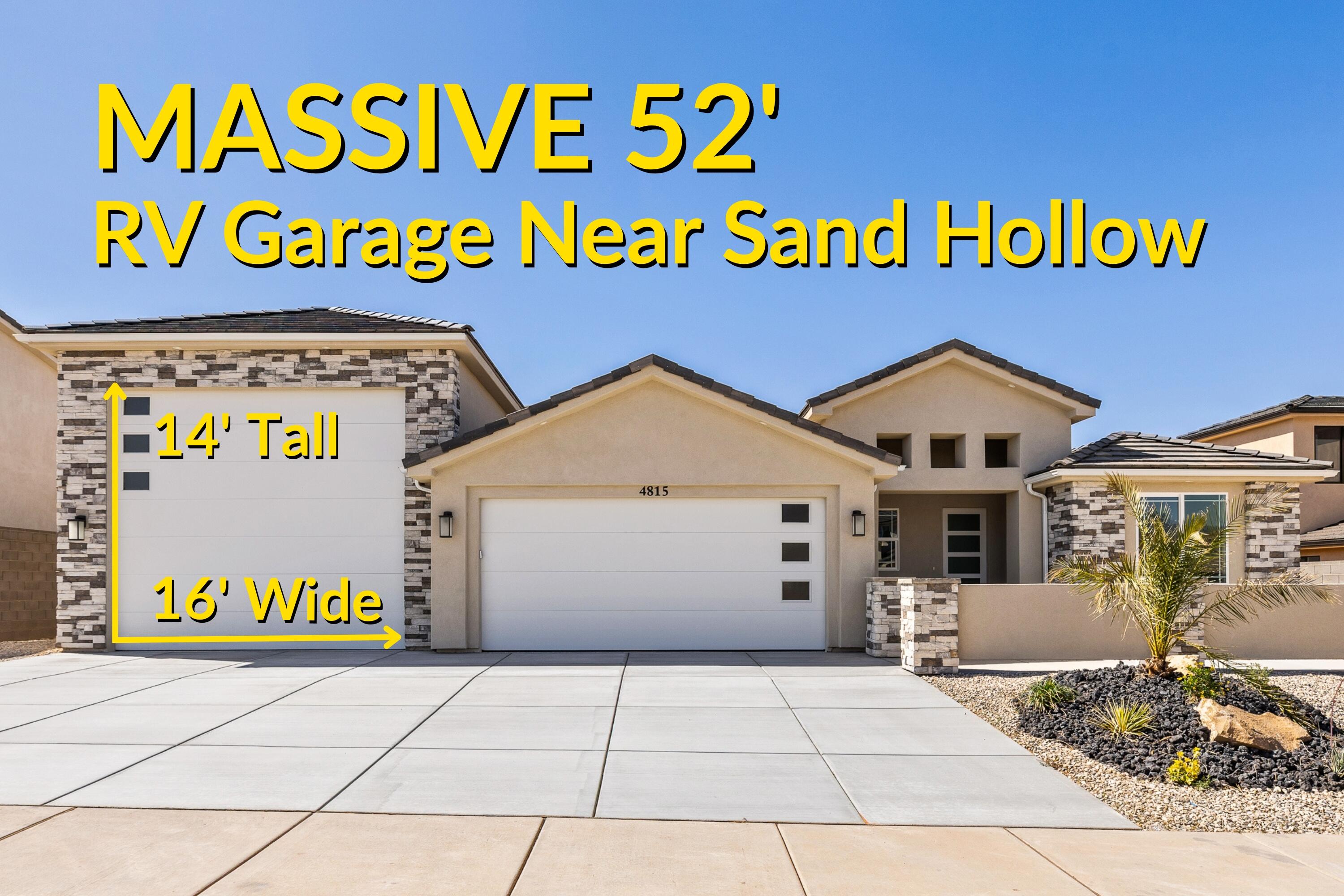 52' RV GARAGE. 16' WIDE x 14' TALL DOOR--because anything smaller is a compromise. Your 45' motorhome fits with room to walk all the way around...as it should--and yes, full RV hookups with sewer dump right in the garage. Wake up with coffee as the desert comes alive, then it's your call: fishing at Sand Hollow, carving lines through the dunes, or chasing the next horizon. A true 24' deep 2-car garage fits your full-size truck, plus 12' wide side parking for the rest of the fleet. Inside, two primary suites offer space and privacy. Out back, room for a pool or whatever you dream up. Confident. Capable. Built for those who actually use their toys.