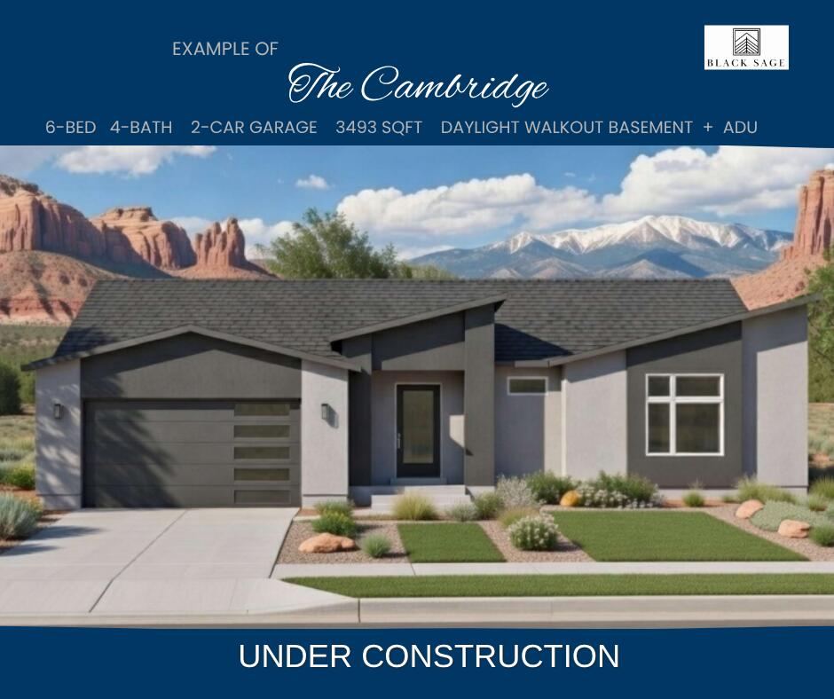 PRESALE-The Cambridge by Hyve Homes in Cedar City offers modern living with breathtaking unobstructed views of Shurtz Canyon, and stunning 360-degree scenery. This thoughtfully designed 6 bed, 4 bath home features a daylight basement with a private-entry 3 bed, 2 bath ADU complete with all daylight windows, a full kitchen, window above the sink, dining area, living room, laundry closet, and covered patio. Ideal for multi-generational living, income potential with short or long-term rental opportunities to help offset your mortgage. Located in a no-HOA community, where pride of ownership stands out, Black Sage offers a neighborhood with privacy, city utilities, fiber internet, while remaining just minutes from city amenities, parks, hiking, and endless Southern Utah outdoor recreation.