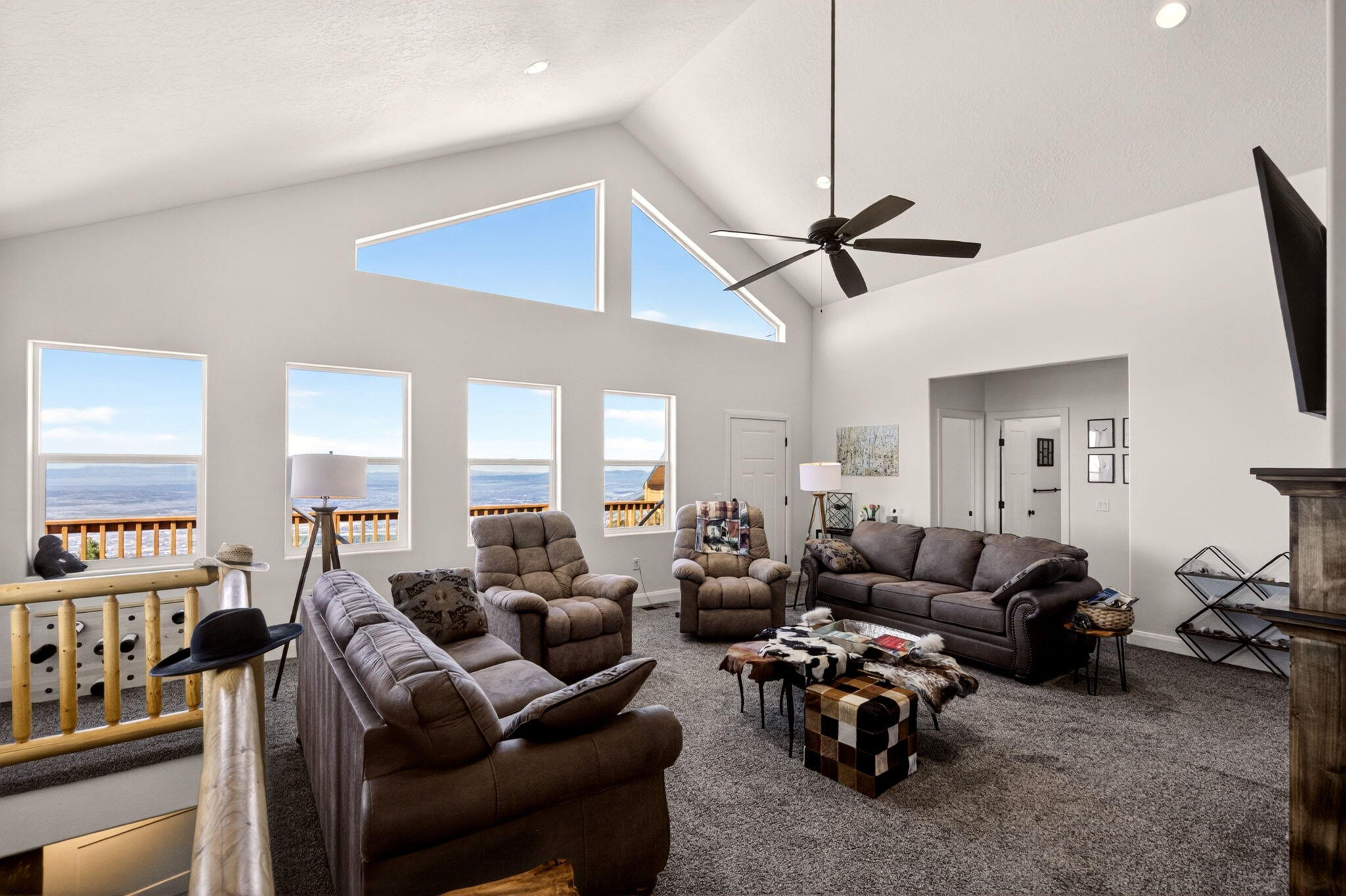 Experience elevated mountain living in the sought-after Cedar Highlands community. Built in 2020, this fully furnished 5 bed, 4 bath retreat offers 3,016 sq ft of thoughtfully designed living space surrounded by breathtaking 360-degree mountain, valley and city views. The open layout, expansive windows, walk-out basement, and wraparound deck create the perfect setting for entertaining or relaxing in the peaceful mountain atmosphere. Situated on .71 acres with direct access to ATV trails, hiking, and year-round outdoor recreation, this property offers privacy, cooler mountain temperatures, and luxury mountain living just minutes from Cedar City. Ideal as a full-time residence or getaway retreat. 
Come experience the beautiful community of Southern Utah and all it has to offer. WELCOME HOME!