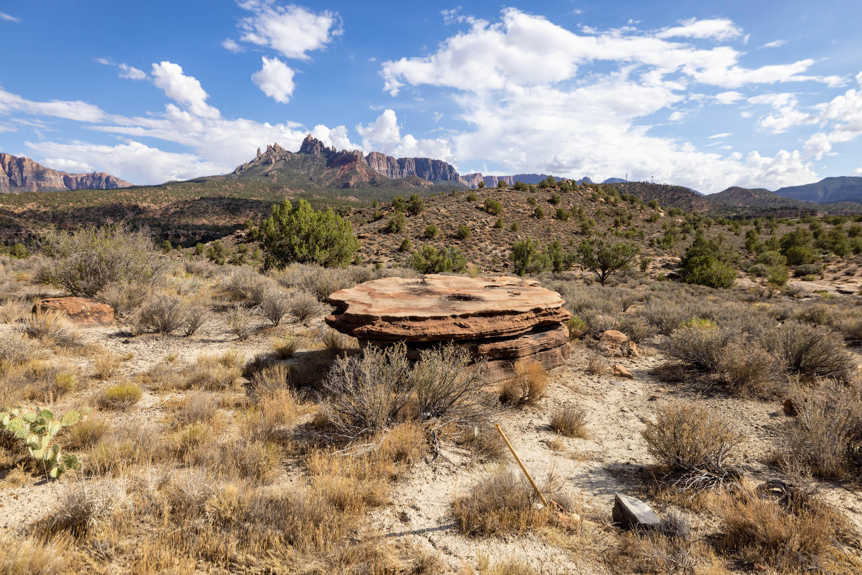 Surrounded by Zion National Park overlooking dry wash amazing Views of Eagles Crags & Mt Kinesava, AMAZING & STUNNING VIEW OF Great White throne. One of the larger pads Anasazi is a community of 77 homesites and only a few remaining lots left to build. FIBER OPTICS -Utilities STUBED TO LOT, SPRINGDALE WATER, SEWER.- One of a kind