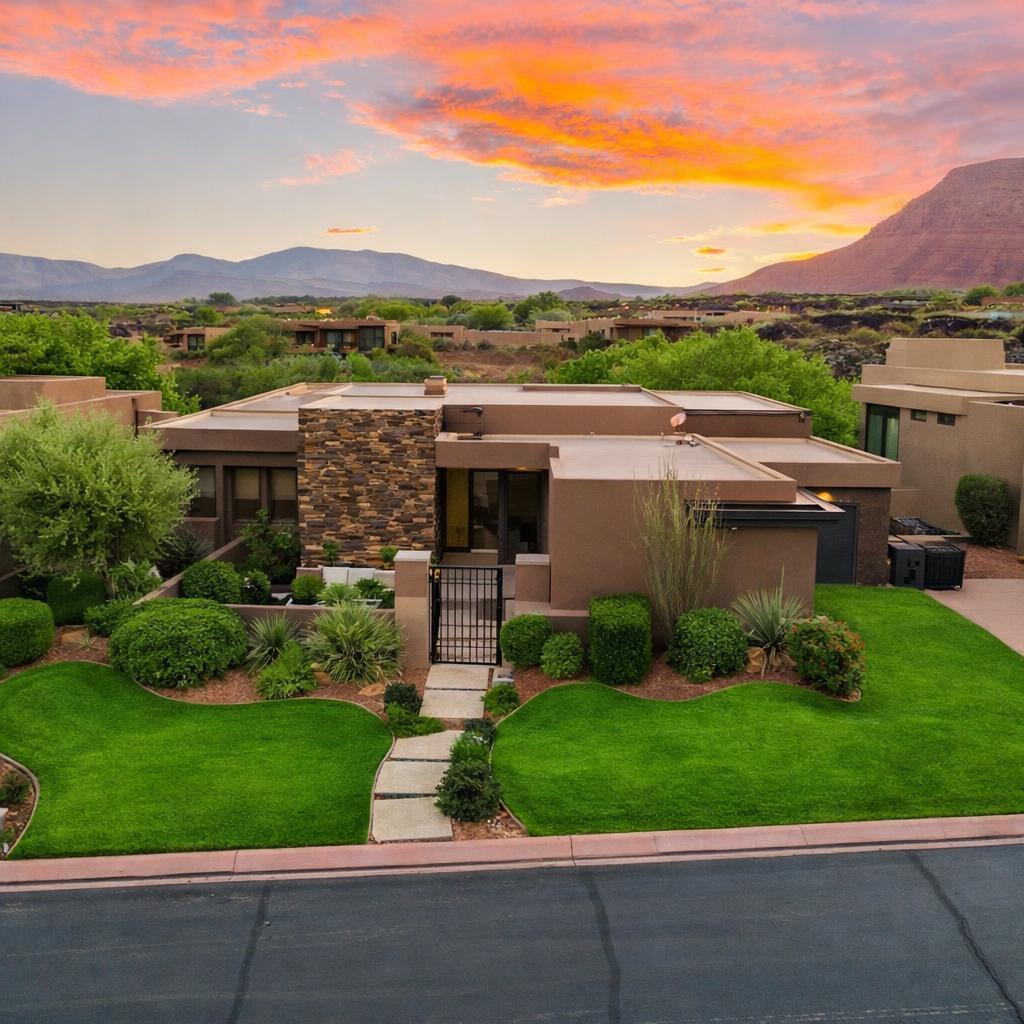 Nestled within the coveted Cliffs of Snow Canyon community, well maintained residence reflects a rare standard of craftsmanship. Every detail was chosen with intention -- from the custom imported Indonesian Ironwood and Teak beams to the hand-hewn carvings, stair rails, closet doors, and finish work that grace both the interior and exterior. Thoughtfully designed for low-maintenance living without sacrificing luxury, the home's open, livable spaces are appointed with top-of-the-line fittings throughout. Offers privacy & views of Snow Canyon and Red Mountain unfold from every window, making this a home where everyday life feels extraordinary. Low monthly HOA fees and optional access to all the amenities at Entrada. Turn Key (some art & items to be excluded, washer & dryer negotiable).
