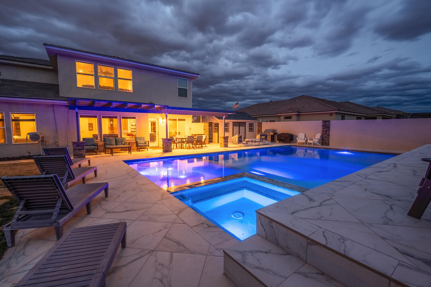 PRICE REDUCED!! MOTIVATED SELLER! Stunning 4 bedroom, 3.5 bathroom home in the perfect Little Valley location. Amazing yard complete with oversized 24'x40' pool, regulation-size basketball hoop, dedicated playground area with sandbox. Extra-large shed and boundary wall are stucco and match the house, and custom tile walkway that makes your entrance feel elegant and inviting.  Inside you'll find an array of amazing upgrades with custom built-ins, large family room on both levels, laundry upstairs and in the primary bedroom, 2 master suites, new carpet and bathrooms renovated and updated in 2025! a private tour.
MORE PHOTOS TO FOLLOW!