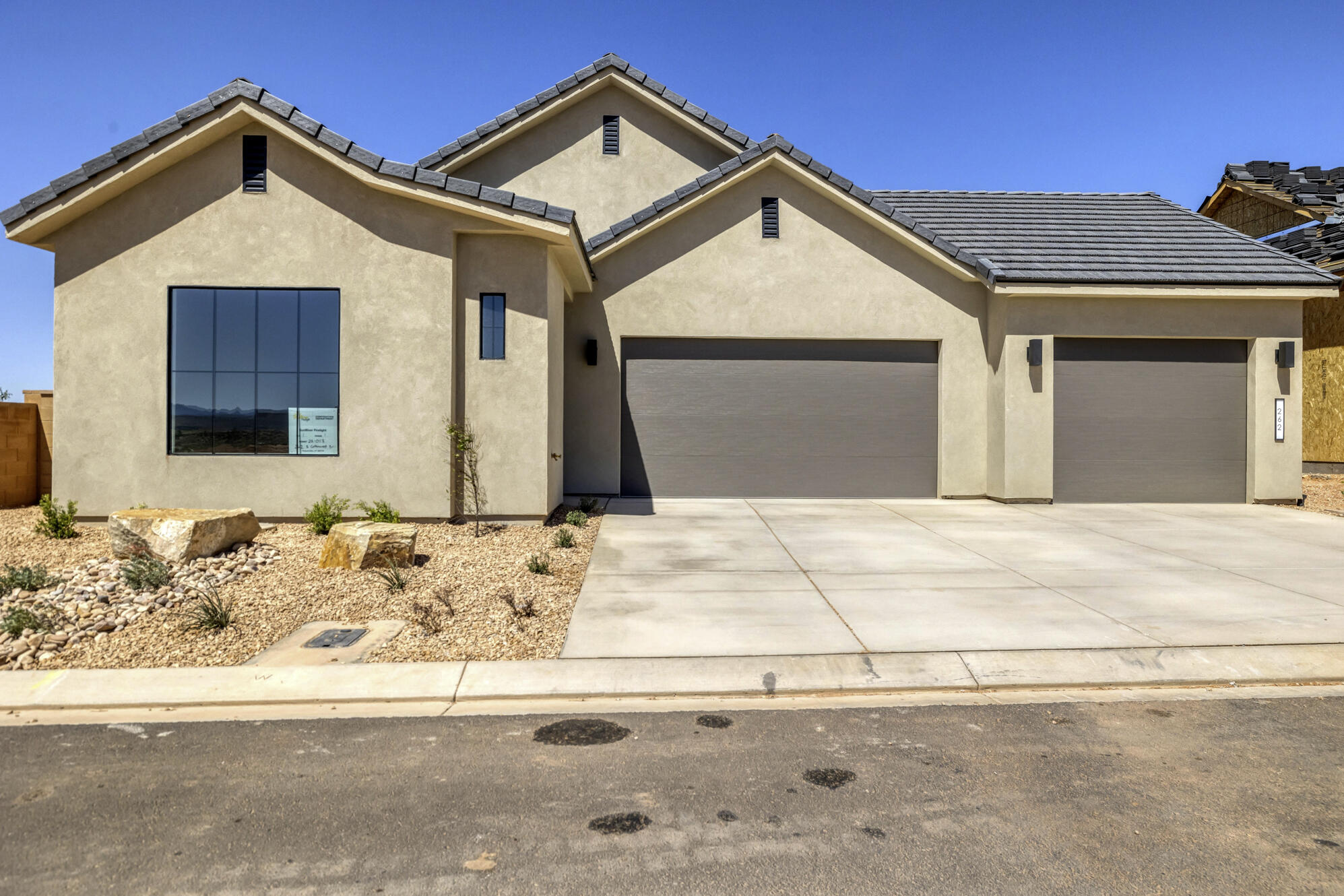 This is the August Floorplan under construction and ready for move-in late February 2026.  Home has over $84k in design upgrades and fully landscaped in SunRiver's newest 55+ Active Adult community with the 1st phase of amenities breaking ground November 2025 and ready for use late 2026.  No HOA payments for 2 years after closing for Founders Club (First 74 closings). Located west of Toquerville, with views of mountains in every direction.  With over 1,200 homes planned it will be the perfect size, not too big, not too small.