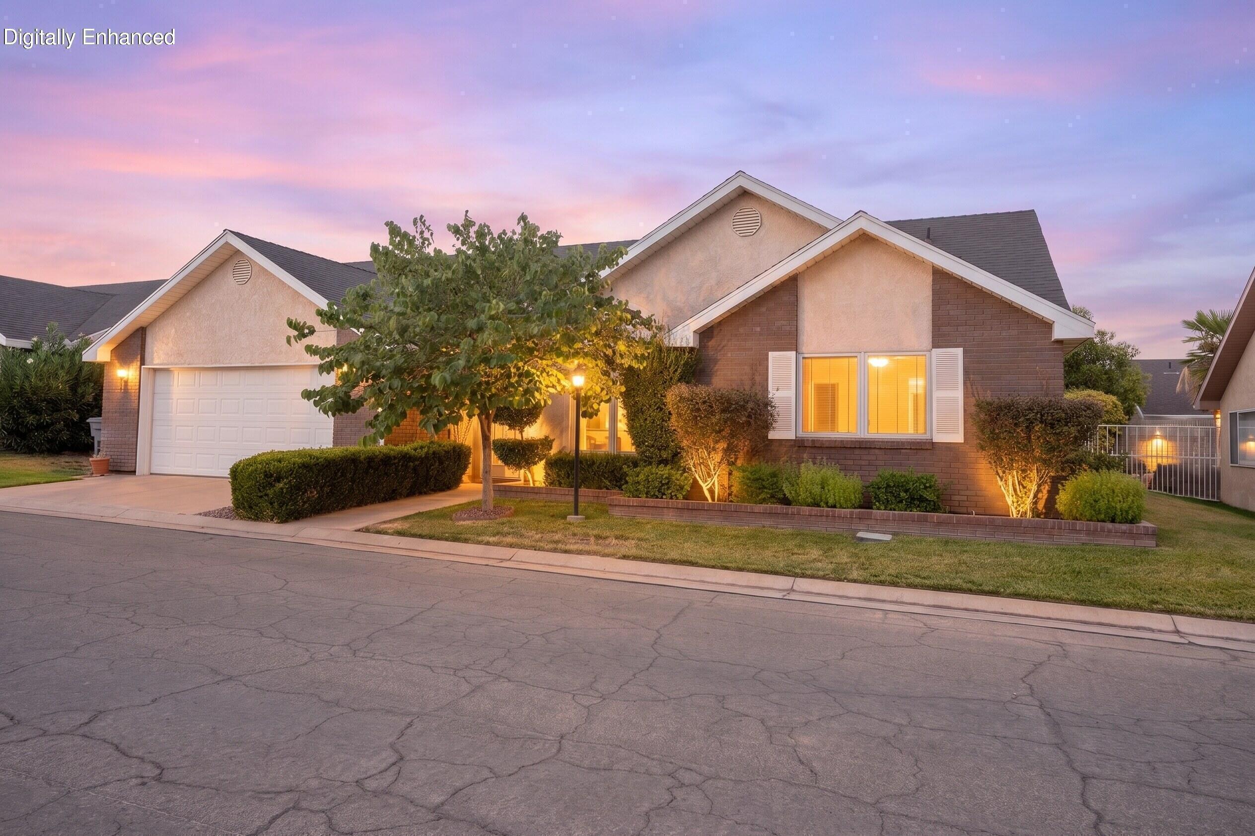 Welcome to this immaculate home in the neat, quiet Cottages North community! Featuring three spacious bedrooms, including a custom over-sized primary suite and bathroom with a zero entry, handicap accessible shower and bathroom space. The updated kitchen has new countertops, stove, and microwave, and plenty of storage. Newer condenser on the  HVAC, and regular maintenance have kept this home in great condition. Enjoy an oversized garage with built-in storage cabinets, and still park your cars comfortably. The home's water heater is newer, with a water softener, and the Seller has included the washer, dryer, and refrigerator. Important in SG, this home's backyard is east-facing and charming. The property is in move-in condition and located in a quiet neighborhood association that offers a community pool. HOA dues cover the outdoor pool access, front landscape care, water, sewer, plus available Internet package. $10 additional monthly dues adds back yard care.