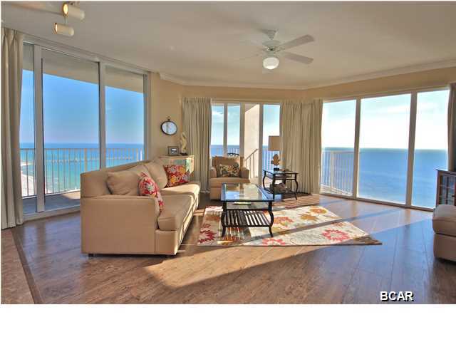 It doesn't get much better than this! Three bedrooms plus bunk area makes this condo comfortable for ten quests. This nicely furnished condo is an east end corner unit with floor to ceiling windows, and offers stunning views from the living area and balcony featuring 9' ceilings. Included in the sale are 2 storage units 24-S8 and 24-S4. You can buy into this great location within walking distance of Pier Park and just a short driving distance to the airport. Tidewater boasts a solid Homeowner's Association with low delinquencies and the goal of continued improvement of this great property. Tidewater has it all including a movie theater, heated indoor pool, coffee bar, on-site restaurant, Fitness Center with large spas overlooking the beautiful beach and gulf, and two large gulf