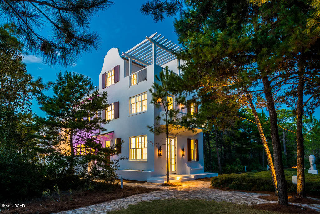 Known as one of the most beautiful locations in the world, this highly accredited A Boheme Design home is beautifully located in Alys Beach. Situated on Arboleda Park, the home is within steps to Caliza Pool with poolside dining and more. This spectacular 3 bedroom /3.5 bath home features modern clean lines that compliment the main home as well as the separate carriage house with 1 bedroom, 1 bath, full kitchen, laundry and 2 car garage. The main home features two eloquent master suites fully equipped with multi-spray showers and a large walk-in closet.The spectacular kitchen is fully appointed with gloss white cabinets, artistic modern hardware, stainless steel appliances and two dishwashers. A separate bar features a built-in filtered water station with two additional refrigerator drawers. All of the counter sufaces in the home feature white quartz giving a subtle modern flare. Natural stone embraces the first level interior as well as all the bath surfaces. Separate full sized laundry room on the second floor is one of 3 on property. The third floor features a large bonus/media room with additional finished attic space all with walnut flooring. Relaxing third floor terrace overlooks the park with amazing views of the gulf. Natural light flows throughout every room with 12 ft. ceilings on first level as well as incredible wiring for advanced surround sound with ceiling speakers throughout. The heated pool is complimented with artistic tile and a cascading waterfall viewed from the main living areas. Open views are welcomed with 10 ft. windows and 14 ft. folding Kolbe doors that open to the courtyard for outdoor entertaining. The courtyard is embraced with detailed stone work, equipped with outdoor sound system and subwoofers for the ambiance of your choosing. This home is a must see to fully appreciate. 
Additional features list:Main house and carriage house combined:
Approx 3300 sq ft contemporary/modern
4 bedroom
4.5 bath
Additional Media/bonus room/kids room
Third floor terrace with gulf view
First floor all shell stone
12 foot ceilings on first floor
10 foot ceilings on second floor 
Second and third floor walnut flooring
Floor to ceiling shell stone in showers 
Two masters on second floor with fully equipped shower equipment
His and her vanities in both master bedrooms
Balconies off both masters
Gas fireplace in one master 
Full sized tub 
Walk in closet in master
Walk in laundry room on second floor
Laundry on first floor
Sound system throughout entire house and outside courtyard
Pool with 15' long waterfall feature, tiled wall
Walk in attic space 
Ten foot tall folding door out to courtyard
Plenty of natural light in all rooms
Jenn Air Stainless steel appliances 
Two (2) dishwashers 
Extra wet bar with double drawer fridge in main area
Water filter system with wet bar
White flat panel cabinet doors throughout
White Quartz countertops 3 and 6cm throughout
Office nook with build in cabinets
Bunk area 
Outside shower with dog washing area
House opens up to the park with a built in sitting bench

Carriage house:
Approx 475 sq ft
12 foot ceilings
One bedroom 
Living room 
Full kitchen
Stainless steel appliances - Kitchen Aid
Gas range
Floor to ceiling shell stone in shower
Entire flooring shell stone tile
Laundry hook up
Full sized closet
Oversized two car garage
Attic space
