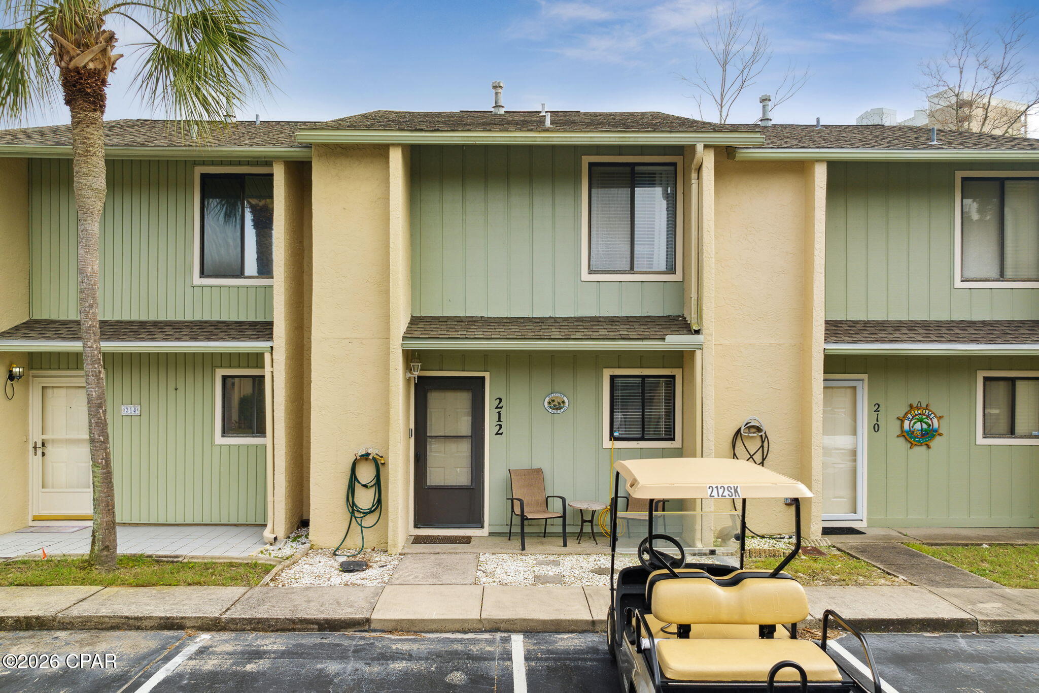 FULLY FURNISHED BEACH TOWNHOME WITH GOLF CART INCLUDED! Welcome to this 2BR/2.5BA townhome in the gated Gulf Highlands Beach Resort in Panama City Beach. This turnkey home includes furnishings and a golf cart. Enjoy 1,260 sq. ft. with an open floor plan, spacious living area, kitchen, dining area, and two upstairs bedrooms with private baths. Updates include new HVAC (2022) and new upstairs carpet (2023). Resort amenities include 10 pools (5 heated seasonally), beachfront clubhouse, café, tennis courts, fitness center, mini golf, and playgrounds. Located a short walk to Beach Access #36, shopping, dining, and entertainment. Includes two dedicated parking spaces. Perfect second home, investment property, or coastal retreat!