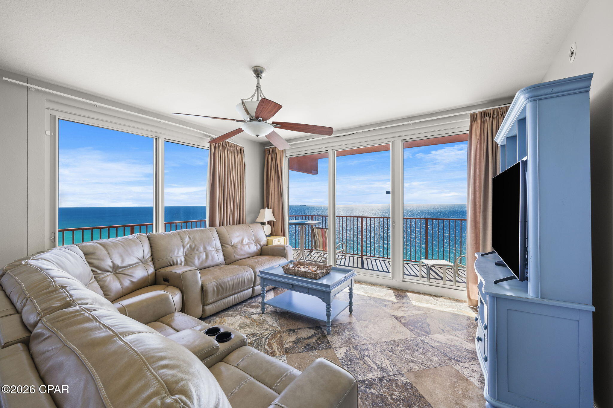 MAJOR PRICE IMPROVEMENT + SELLER TO PAY OFF SPECIAL ASSESSMENT AT CLOSING! This Gulf-front 3BR/3BA penthouse at Shores of Panama is now offered at $630K and represents one of the most compelling opportunities currently available in the building.
Positioned on the coveted end of the U-shaped building, this penthouse offers sweeping Gulf views from a rare wrap-around balcony that creates the premium guest experience vacation renters actively seek. Penthouse elevation, true Gulf-front exposure, and a spacious 3-bedroom, 3-bathroom layout make this one of the most desirable rental configurations in the resort.
The unit also conveys with a dedicated parking space and private storage closet, valuable extras rarely found in competing properties. Even better, the sellers will pay off the current special assessment at closing, providing significant savings and peace of mind for the next owner. Shores of Panama features a lagoon-style Gulf-front pool, hot tubs, fitness center, on-site dining, direct beach access, and a prime location within walking distance of Pineapple Willy's, 810 Billiards & Bowling, shopping, and entertainment. Well-positioned 3BR units in the building commonly generate $80,000-$90,000+ annually in rental income, with upside potential beyond that when professionally optimized. For investors and second-home buyers alike, this is a rare opportunity to own a true Gulf-front penthouse at an exceptional value. 🌊💰🏖️