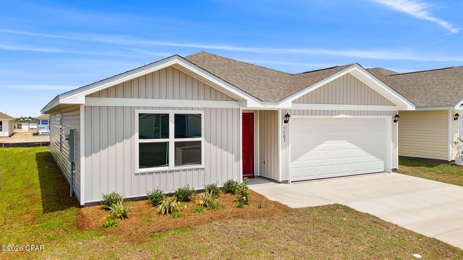 Welcome to the Freeport, a new home floor plan at Liberty in Panama City, Florida. The Freeport is a one-story home with a double garage designed with space for the family in mind and affordability. On the outside of your home, you will see durable vinyl siding, a spacious two-car garage with an opener and a fully sodded yard to the property lines. This home comes equipped with dimensional shingles with a limited lifetime warranty, electronic deadbolts on all exterior doors, weatherproof outlets, and hose bibs. Sidewalks line the neighborhood streets for you to enjoy the beautiful Florida weather at Liberty.

As you enter this 4 bedroom, 2 bath home, you will see 1,458 square feet of spacious, comfortable living. Inside you will see 8' ceilings throughout, engineered vinyl plank flooring throughout the home and carpet in the bedrooms. Granite countertops, white cabinetry and a spacious open living room and kitchen make this home perfect for having guests over. The kitchen has a center island that is perfect for serving kids or guests, a nice size pantry and the stainless-steel appliances include smooth top range, microwave, and dishwasher. Located right next to the dining area, this makes serving meals with ease.

The primary bedroom has a spacious bathroom and features a double vanity with granite countertops. A walk-in closet with ventilated shelving is also located in the bathroom, giving you more room in the primary bedroom. The guest bathroom features a single vanity with granite countertops and a shower.

Sidewalks line the neighborhood streets for you to enjoy the beautiful Florida weather. Our Liberty community features underground utilities making it less susceptible to damage from severe weather leading to fewer outages and more reliable service. Residents of Liberty can enjoy exclusive access to two amenity centers, complete with two pools, a children's splash pad, two playgrounds for endless fun, a well-equipped fitness center, two pickleball courts and a basketball court to name a few things. Embrace the lifestyle you deserve where every detail is curated for your ultimate enjoyment.

Come and see why the Freeport is the perfect new home for you. Contact us today to find your home at Liberty!