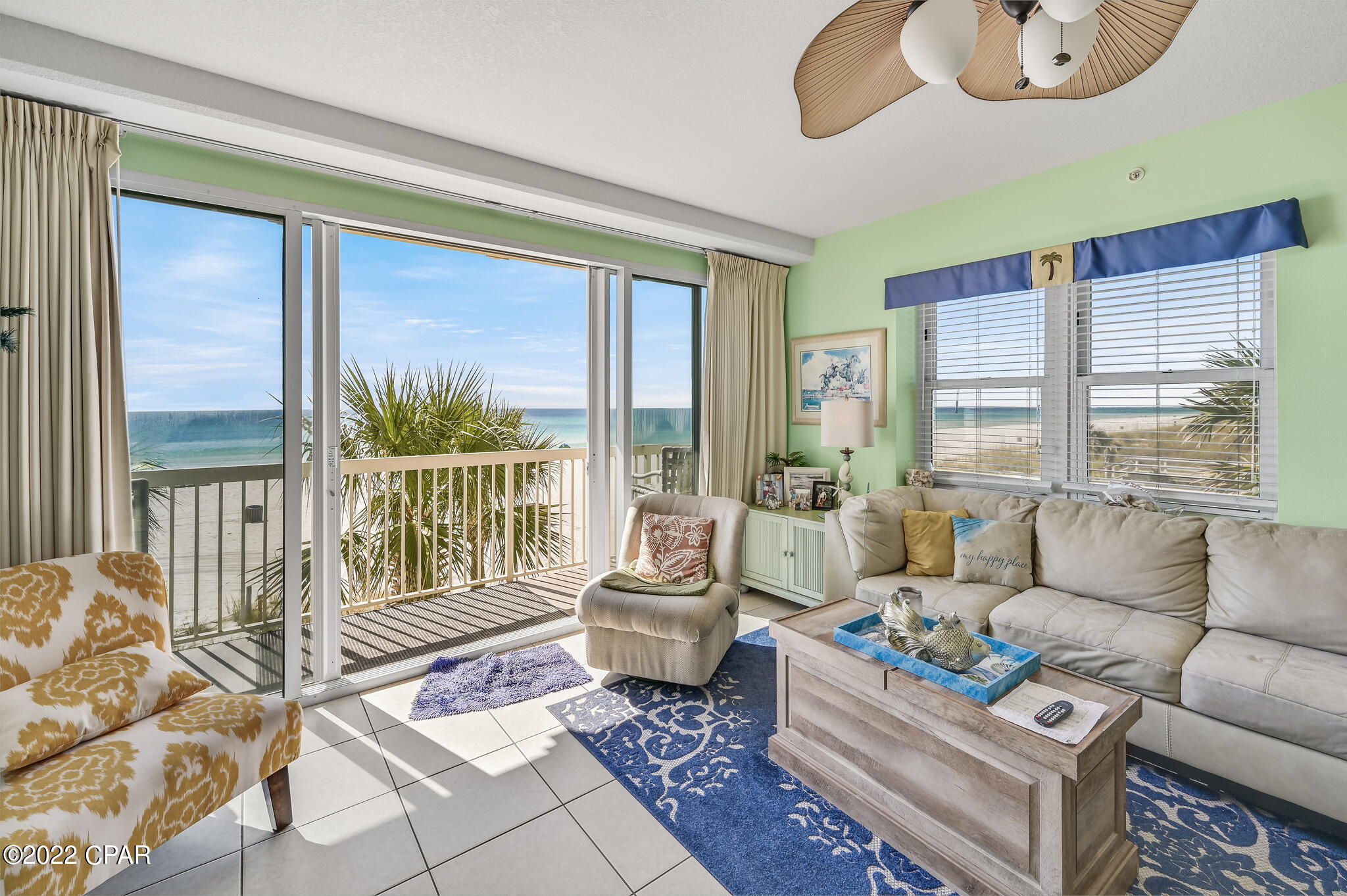 Excellent Beach view from this premier West End 3BR/3BA Celadon Condo Unit 109 overlooking the beautiful Gulf of Mexico. Living, dining, and kitchen area(with breakfast bar) open with excellent west end views of the beach. The master bedroom overlooks the Gulf with spacious master bath and water closet.  Unit also has 2 guest bedrooms and large laundry room.  Unit is currently a  vacation/rental but will also be perfect for a private residence or second home.Seller Decorating Allowance.   AC Unit installed July 2022, water heater approximately 3 years old. Other amenities include garage parking, community pool, fitness room, tennis and of course the beautiful white sand beaches. Celadon is located near shopping, restaurants, golfing, fishing, and all that the coastal lifestyle has to offer. Buyer to verify dimensions and condominium dues.