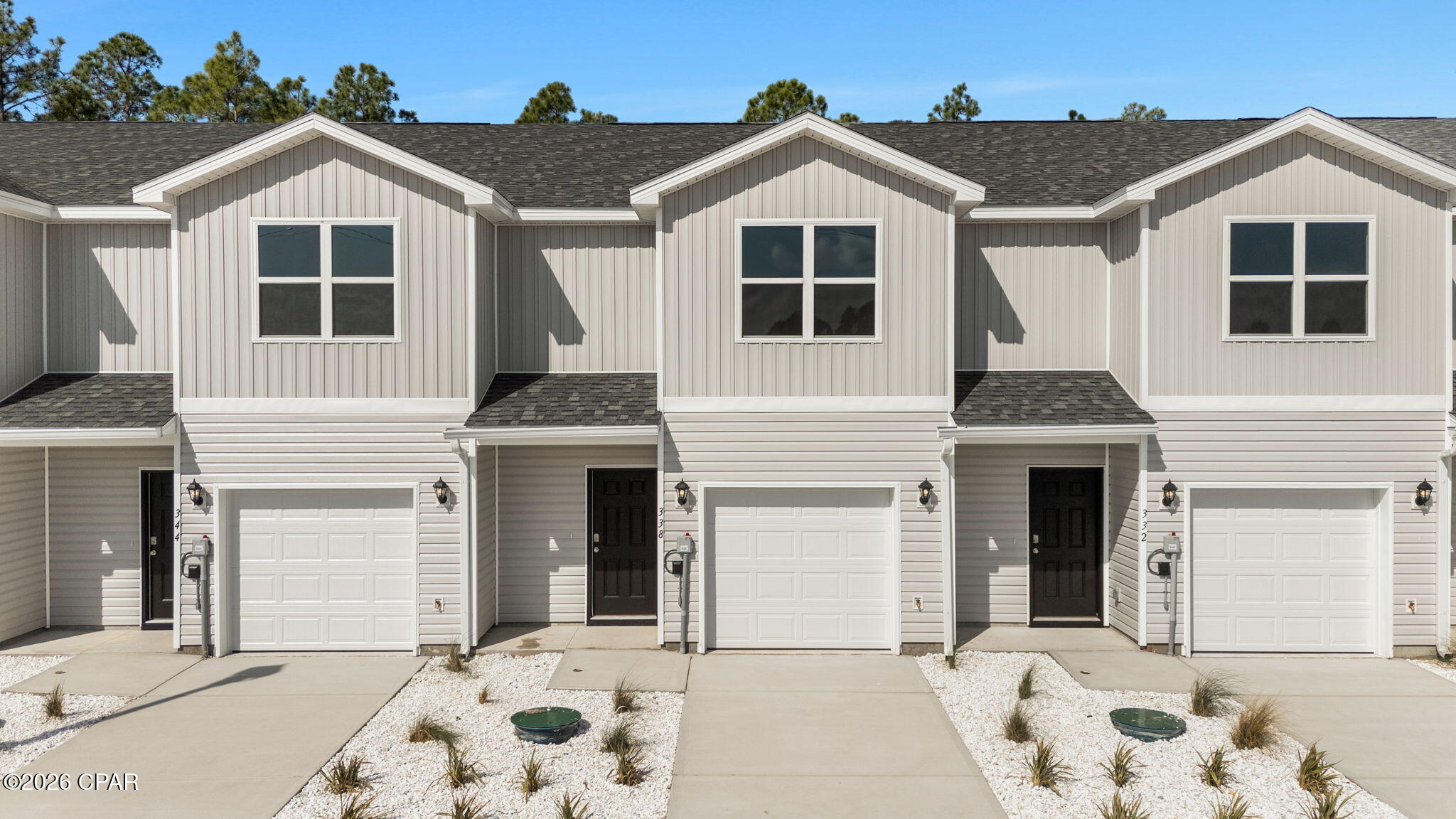 Welcome to the Sabal plan, a new home at Chateau Nemours located on the edge of Port Saint Joe, Florida. This Sabal Townhome floor plan is an interior unit. These thoughtfully designed townhomes offer 3 bedrooms and 2.5 bathrooms with a 1-car garage. On the outside of these units, you will see quality vinyl siding exteriors, steel garage doors equipped with openers, weatherproof outlets, hose bibs, and Kwikset deadbolts on all exterior doors. As you enter inside, you will feel right at home with beautiful EVP flooring at your feet, leading you to the open living room and kitchen or the spacious upstairs. In the kitchen and bathroom, you will find gorgeous granite countertops, white cabinets with brushed nickel hardware, and stainless-steel appliances in the kitchen. Stay cool during the summers with energy-efficient cooling and heating systems, Low-E insulated windows with screens, and water-saving elongated toilets. For added security, every home comes equipped with Smart Home Technology, including a Safe Haven Surveillance system, Skybell doorbell, Honeywell thermostat, and DEAKO Smart Switches. Rest assured with a one-year builder's warranty from D.R. Horton and a ten-year structural warranty through RWC. Located just 3 miles from Port Saint Joe, you will find all that this popular town has to offer in including shopping and local restaurants close by. Chateau Nemours is located just 11 miles to the exotic Cape San Blas peninsula where you'll find peace and quiet to enjoy a sunny day at the beach or get some fishing in at Indian Pass. The main feature of Chateau Nemours is the historic building that was relocated from another part of town and is now being remodeled into a luxurious restaurant. These townhomes are right around the corner from it as well as the community pool. This community will be one of the most talked about communities in the area. To learn more about Chateau Nemours, get connected with us today and see what this community is all about.