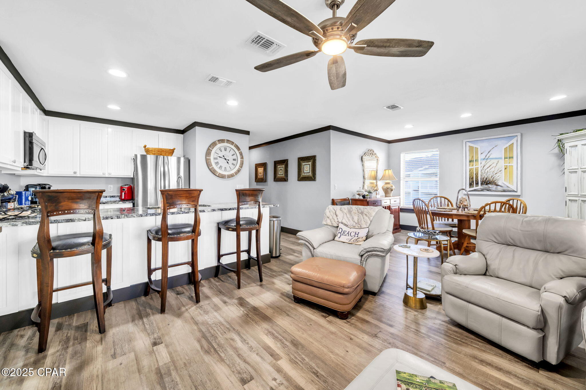 Welcome to this Beautifully Updated 2 Bedroom 2 Bathroom 3rd Floor Condo on the Desirable West End of Panama City Beach. Right Across the street from Beach Access 73. Imagine being able to see some of the Gulf Waters from your Living Room Couch! End Unit with more Square Footage and with a huge wrap around rear balcony!
Completely Renovated into a Charming Cozy Beach Getaway! Granit Countertops, New SS Appliances, Cabinets and Hardware! New Washer and Dryer. This Beautiful Condo is Sold Furnished and ready to use or if you care to, rent! Just steps to the Pool or the Beach! If details or dimensions are important to you, please verify.