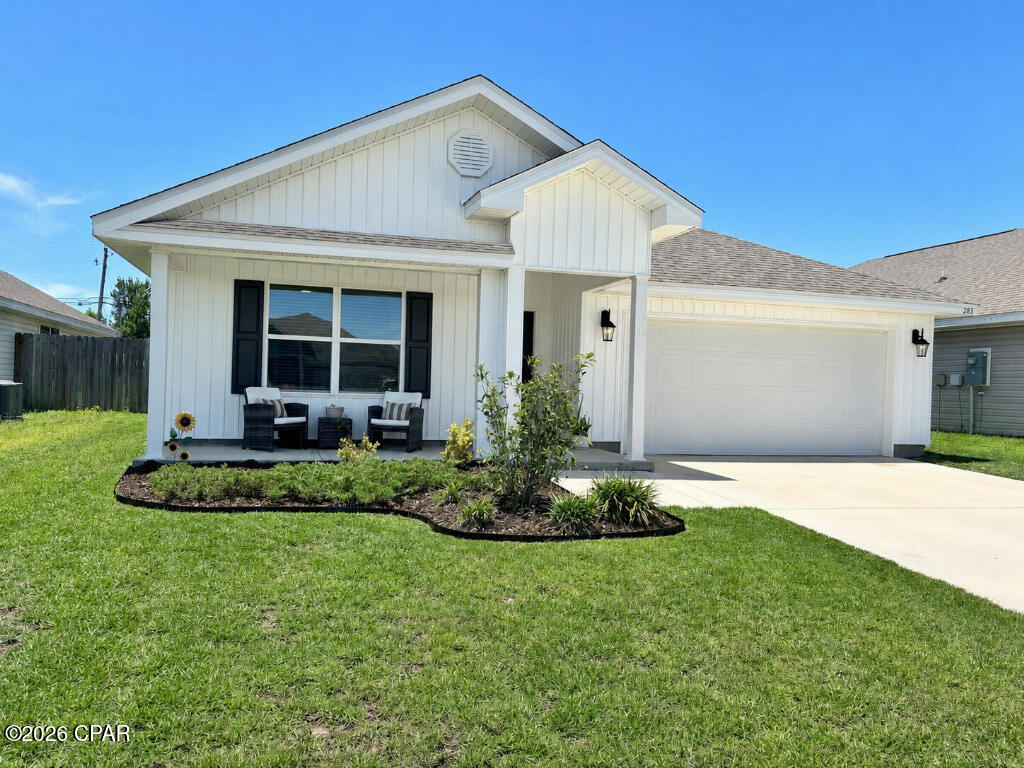 Built in 2022 | Move-In Ready 4 Bedroom Home | Approximately 10 Minutes to Tyndall Air Force Base

Welcome to 283 Ryder Lane, a thoughtfully maintained 4 bedroom, 2 bathroom home offering modern comfort and functional living in a convenient Panama City location. Built in 2022, this popular Cali floor plan features an open-concept kitchen, dining, and living area designed for everyday living and entertaining.

The split-bedroom layout provides added privacy, while the spacious primary suite includes an oversized walk-in closet and ensuite bath with double vanities, soaking tub, and separate shower.

The fully fenced backyard offers flexible outdoor space for relaxing, gardening, and entertaining. Additional highlights include neutral finishes, great curb appeal, and convenient access to shopping, dining, everyday essentials, and convenient to Tyndall Air Force Base.

Bridge Harbor residents enjoy beautifully maintained grounds with sidewalks throughout the community, scenic ponds, a community pool, a pavilion with an outdoor grilling area, a charming park centered around a historic oak tree, and convenient access to the bay.