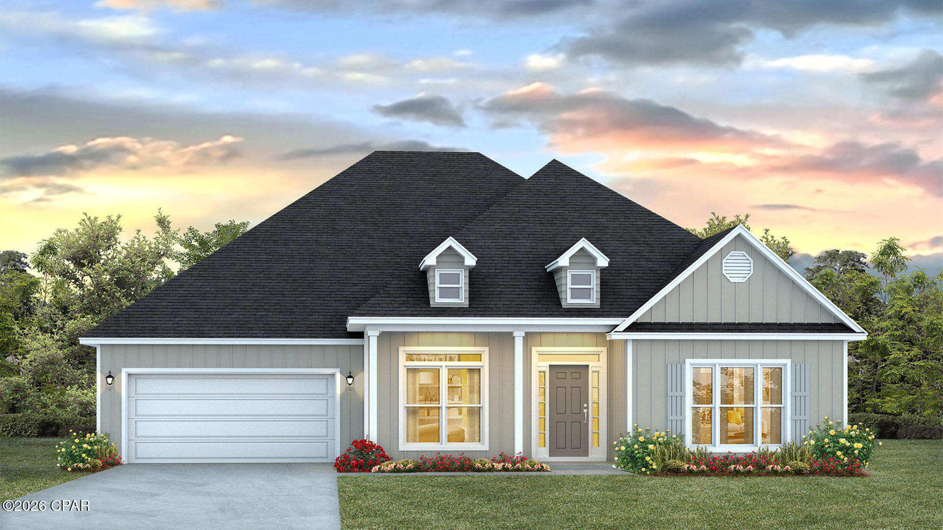 Welcome to the Mckenzie, a new home floor plan at Liberty in sunny Panama City, Florida. The Mckenzie is a large, beautiful home with many popular layout choices including an open kitchen and living room, as well as a front study a separate dining room. This 3,000+ square foot home comes with 5 bedrooms, 3 bathrooms, and a two-car garage as well as a covered front porch and a spacious covered rear patio. This floor plan will be the largest at Liberty to date and is perfect for the growing family with plenty of room for guests visiting in town for those lovely beach vacations in Panama City.

As you walk inside the home, you are greeted by the large study room and dining room to the right and left of the main hallway that leads into the open living room. The front room is great for an office with a desk and bookshelf, the kids to have a space for play and homework, or any other multipurpose use you can find. The dining room has room for a large table and connects to the kitchen via the hallway that wraps around the walk-in pantry and laundry room, passing the garage entrance. The open main area of the home features a kitchen with a large island that has extra storage on the front, stainless steel appliances, and plenty of cabinet space. Large windows throughout the home illuminate the home with plenty of natural sunlight into these main areas. This home is also equipped with Smart Home technology, making the comfort of your home easy and modern.

The bedrooms are spread across the house, with two smaller rooms behind the study room and two larger rooms beside the kitchen. Each grouping shares a bathroom with single and double vanity countertop spaces and the primary bedroom has its own bathroom completed with a tub, walk-in shower, and large walk-in closet. The spacious primary bedroom also features a door with direct access to the covered back porch.

The outside of the home features beautiful and durable Hardie siding, and the covered porches have plenty of room for furniture to enjoy the beautiful Florida weather. After a long day playing at the splash pad, pool, pickleball court, or basketball court at Liberty's two clubhouses, relax and enjoy your evenings grilling out with the family and friends on your back porch.

The Mckenzie is a popular floor plan that you will fall in love with as soon as you step inside. Contact us today to learn more about this beautiful home at Liberty.