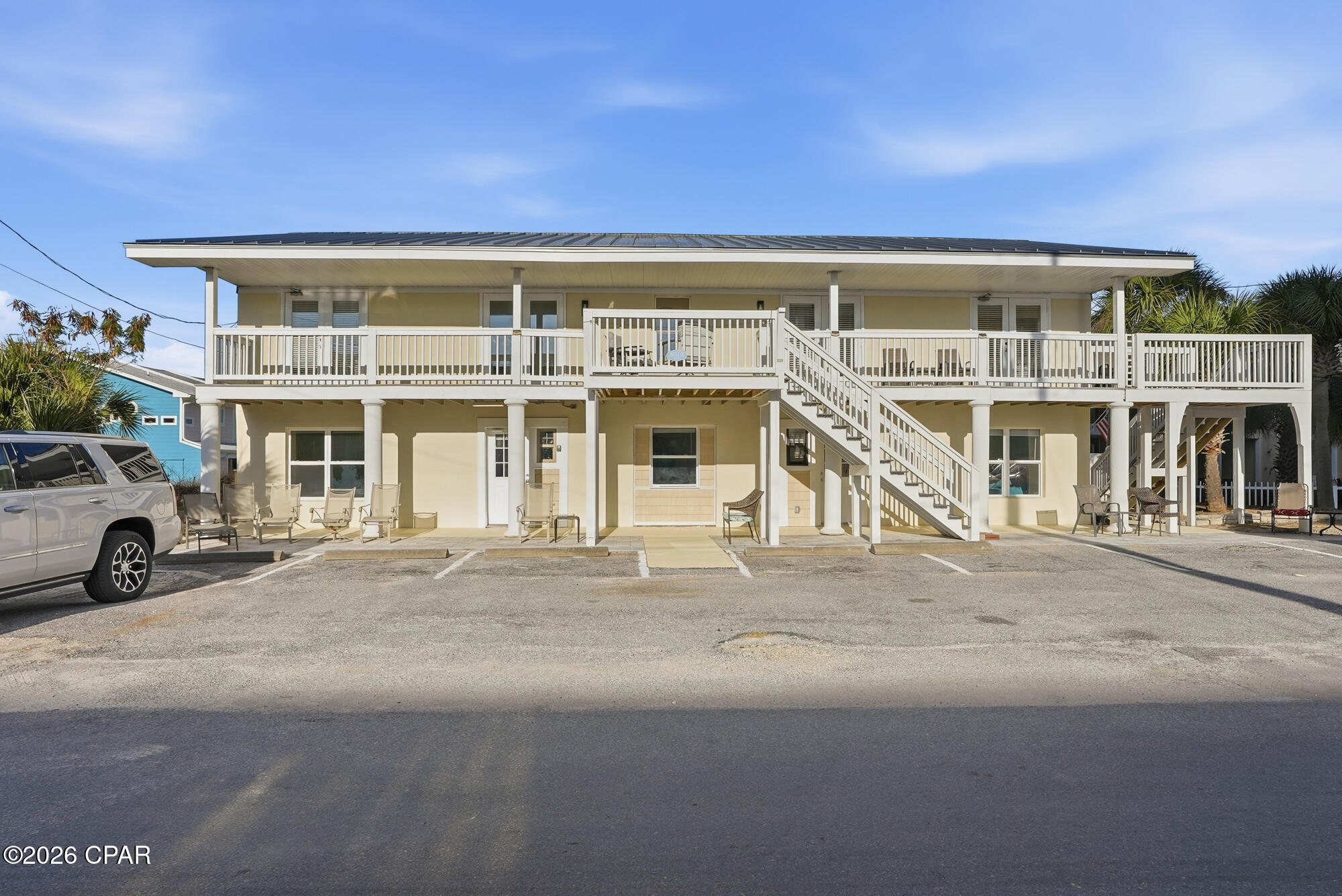 NOW BACK ON MARKET AT NO FAULT TO THE SELLER - New Property Video & 3D Home Tour! Rare opportunity to own a ground-floor 3 bedroom, 2 bath beachside condo at the end of a cul-de-sac with no thru traffic, located directly across from an extra-wide, paved public beach access and within walking distance to a few restaurants including Schooners. Simply walk out your front door and you're less than 60 feet from the beach, making this unit extremely attractive for short-term rentals and personal use alike. The unit features updated LVP flooring with upgraded rubber backing, a functional layout, and durable finishes designed for low-maintenance ownership.

The building has seen major improvements including all-brick construction with dual layers of elastomeric stucco and paint, a 2024 standing-seam metal roof, updated windows and doors, and water heaters replaced in 2021. Owners enjoy a shared pool, no HOA, short-term rentals allowed, and two assigned parking spaces per unit.

The owner currently has Units #1, #3, and #4 available, offering a unique chance for investors to acquire multiple units in the same small complex directly across from beach access. This is an opportunity that rarely comes available in this area at this price point. Ideal for investors looking to scale a beach rental portfolio in one location.