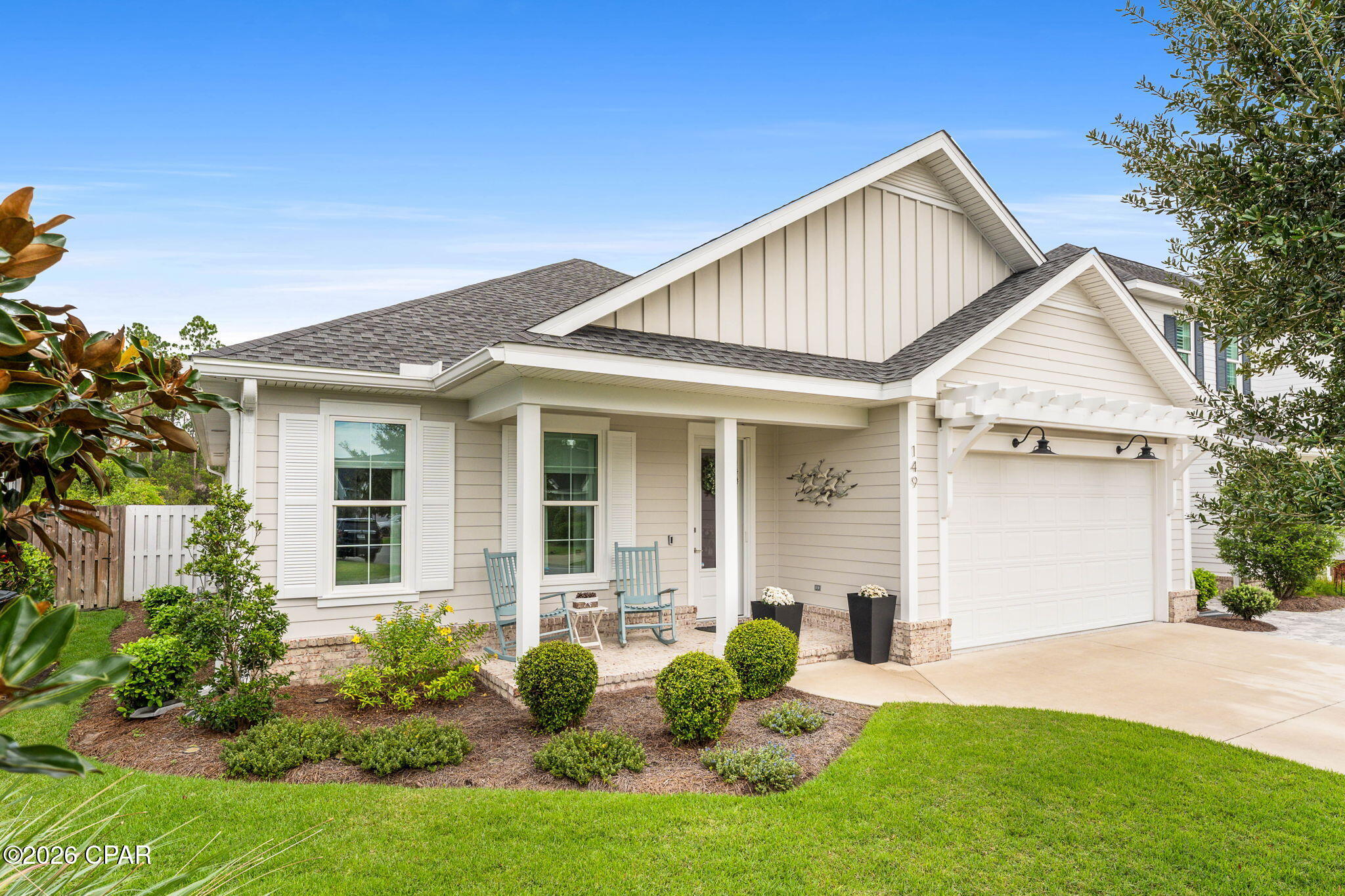 Designed for both comfort and sophistication, this exceptional one-story residence offers an enhanced Bella floorplan with 3 bedrooms, 2
bathrooms, and nearly 1,800 square feet of thoughtfully curated living space. The kitchen serves as the centerpiece of the home, combining style and
functionality with premium Bosch appliances, convenient refrigerator drawers, an InstaHot water system, and a generously sized island that provides ample
workspace and storage. Whether preparing a casual meal or entertaining friends and family, this space is designed to accommodate every occasion.
Adjacent to the kitchen, the spacious living area creates a welcoming atmosphere with custom built-in shelving and a gas fireplace that adds warmth and
character. Attention to detail extends throughout the home, including professionally designed California Closets in every bedroom, offering customized
storage solutions that maximize organization and everyday convenience. This residence seamlessly blends upscale finishes, practical design, and effortless
living in a floorplan that feels both elegant and inviting. *Putting green in backyard for golf enthusiasts.
