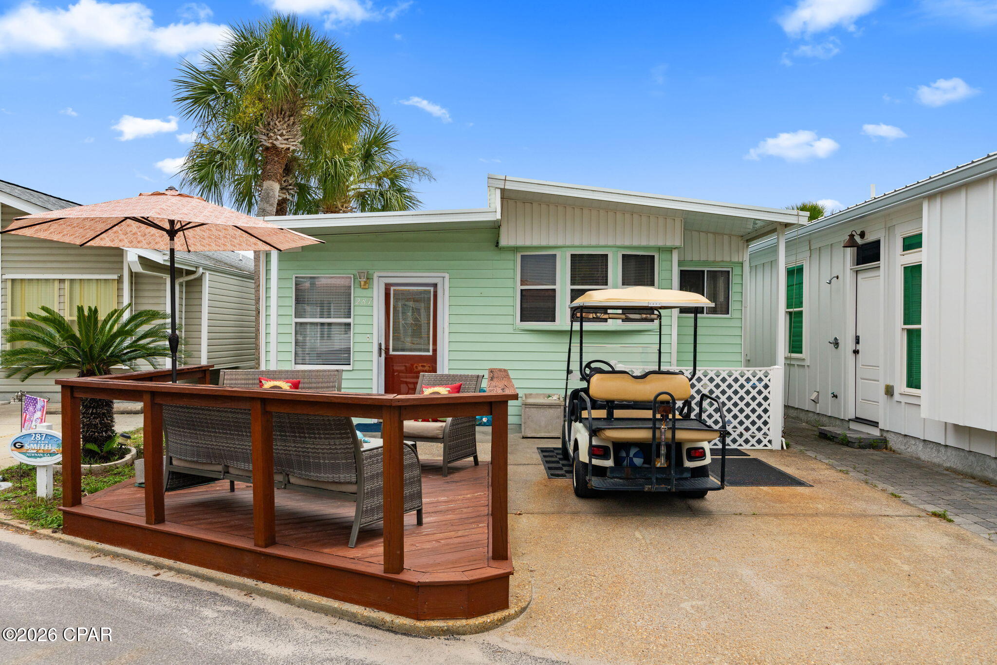 Welcome to your perfect beach getaway in the highly sought-after Venture Out Resort! This charming 2-bedroom, 2-bath home is being sold fully furnished and includes a golf cart, making it truly turn-key and ready to enjoy or rent immediately.
Inside, you'll find a spacious and inviting floor plan with a comfortable living area, an open dining space, and a well-equipped kitchen featuring ample cabinet and countertop space. The home offers two nice sized bedrooms and two full bathrooms, providing plenty of room for family and guests. Seller has recently installed a new HVAC system and the roof is 2019.
Step outside and enjoy the large front deck, the perfect place to relax with your morning coffee, entertain friends, or unwind after a day at the beach. The property offers convenient parking and is located within Venture Out's golf-cart-friendly community.
Whether you're looking for a second home, vacation retreat, or income-producing rental property, this home checks all the boxes. Venture Out offers outstanding amenities including private beach access, two swimming pools, a fishing pier, boat ramp, playground, tennis courts, pickleball courts, shuffleboard, basketball courts, and 24-hour gated security.
Don't miss this opportunity to own an affordable slice of paradise in one of Panama City Beach's most popular vacation destinations. Excellent investment opportunity with strong rental potential!