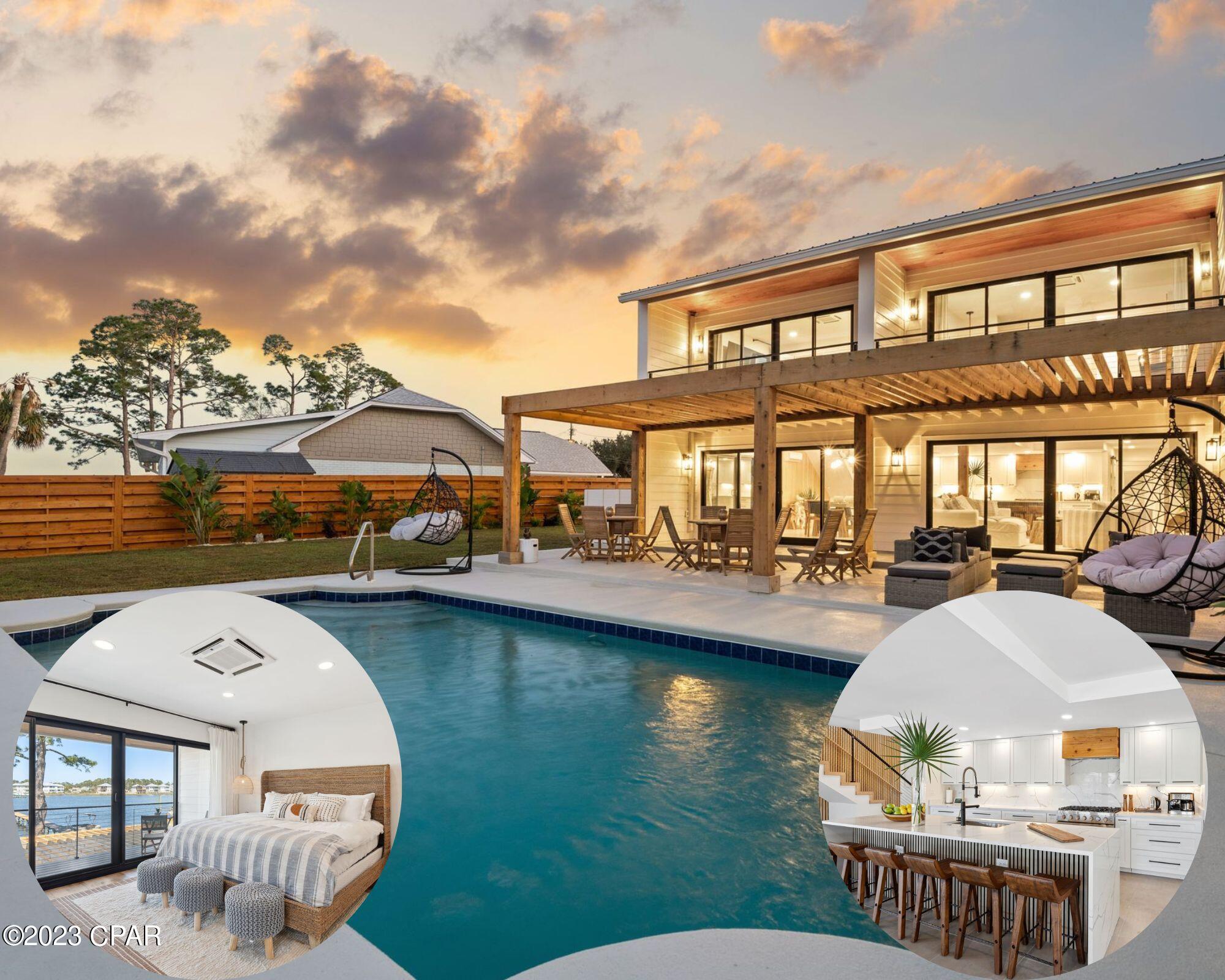Introducing an exquisite lagoon front 5 bedroom 6 bath home offering the ultimate luxury living experience. This amazing home has been totally redone to include many updates and is sold fully furnished and turn-key ready.

As you enter the home, you'll be greeted by an open concept living and dining area, complete with large windows that offer stunning views of the lagoon. The interior of the home has been beautifully updated with modern finishes and features, making it the perfect blend of style and comfort. The kitchen features state-of-the-art appliances and ample counter space, making it the perfect spot to whip up delicious meals while enjoying the breathtaking views.

The second floor features 4 spacious bedrooms, each featuring an en suite bathroom for maximum comfort and luxury.

The first floor offers a unique bunk and game room that is perfect for entertaining family and friends. Whether you want to have a family game night or host a movie marathon, this space has everything you need to keep everyone entertained for hours on end.

Step outside onto the expansive patio, where you can relax by the pool and take in the breathtaking views of the lagoon. With plenty of outdoor seating this home is perfect for entertaining guests or simply enjoying the tranquil surroundings. The lagoon front location offers stunning water views and private dock access to the lagoon, making it the perfect spot for boating, fishing, and water sports.  Enjoy deep water access to St. Andrews Bay, Shell Island and the Gulf of Mexico with 69 feet of water frontage just minutes from the bridge.  

The home was completely redone in the last year: New plumbing, New electrical, New roof, New HVAC systems, New water heater, New Hurricane Resistant Impact windows, New insulation, all interior finishes, it's like a brand new home!

This home is perfectly situated near the emerald green waters and white sandy beaches. Thomas Drive is nearby with a variety of local grocery stores, restaurants, shopping, and entertainment.

This is a once-in-a-lifetime opportunity to own a truly exceptional home in an unbeatable location. Don't miss out on the chance to make this stunning property your very own.
All information/measurements are deemed to be accurate but should be verified by buyer.