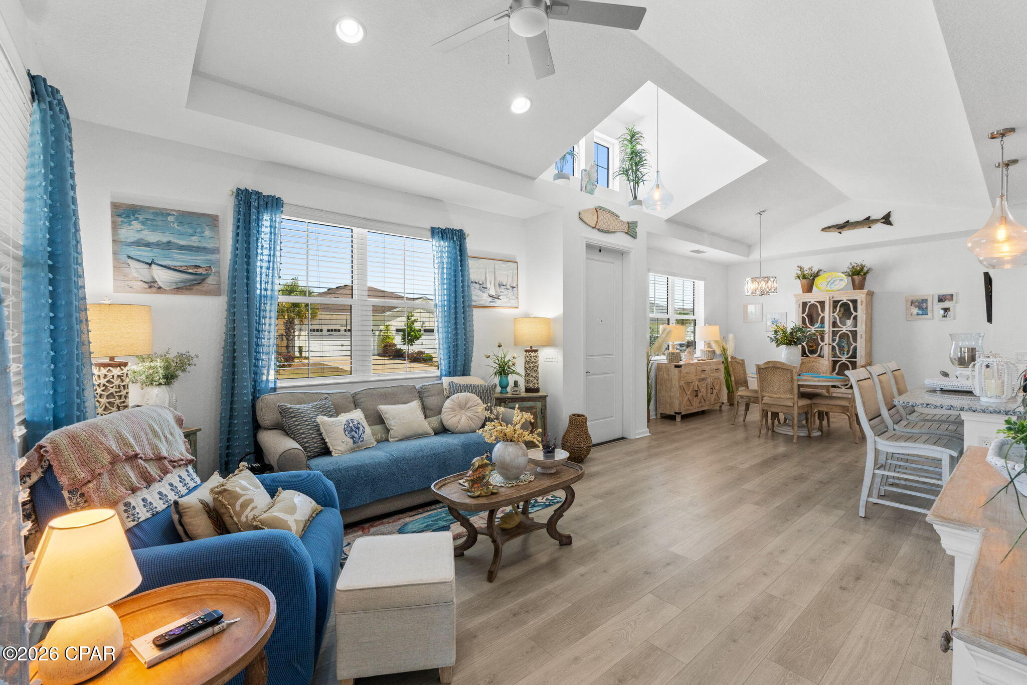 Step into the best of low-maintenance, resort-style living in this barely lived-in Aloha Cottage! Perfectly situated in Phase 4.  You're just minutes from the vibrant Town Square amenities of Latitude Margaritaville Watersound -- one of Northwest Florida's premier 55+ active adult communities. Nestled on a fabulous oversized corner lot, this charming 2-bedroom, 2-bath Florida cottage with a versatile flex room delivers 1,472 square feet of thoughtfully designed living space -- complete with upgrades galore, including granite countertops, elevated cabinetry, and beautiful laminate flooring throughout. The spacious kitchen flows seamlessly into the dining and family rooms, while a large laundry room and a lovely screened-in porch add everyday comfort and coastal charm. Just 7 miles from pristine Gulf beaches and situated within a golf-cart-friendly community, you'll enjoy world-class amenities set along the Intracoastal Waterway -- including a resort-style pool, two-story waterfront restaurant, state-of-the-art fitness center with indoor pool and spa, tennis and pickleball courts, and a lively bandshell for concerts and outdoor events. With two garage spaces, furnishings negotiable, and a brand-new Publix coming soon nearby, this turnkey cottage is ready to become your perfect primary retreat or sun-soaked second home. Live where others vacation -- your coastal dream starts here!