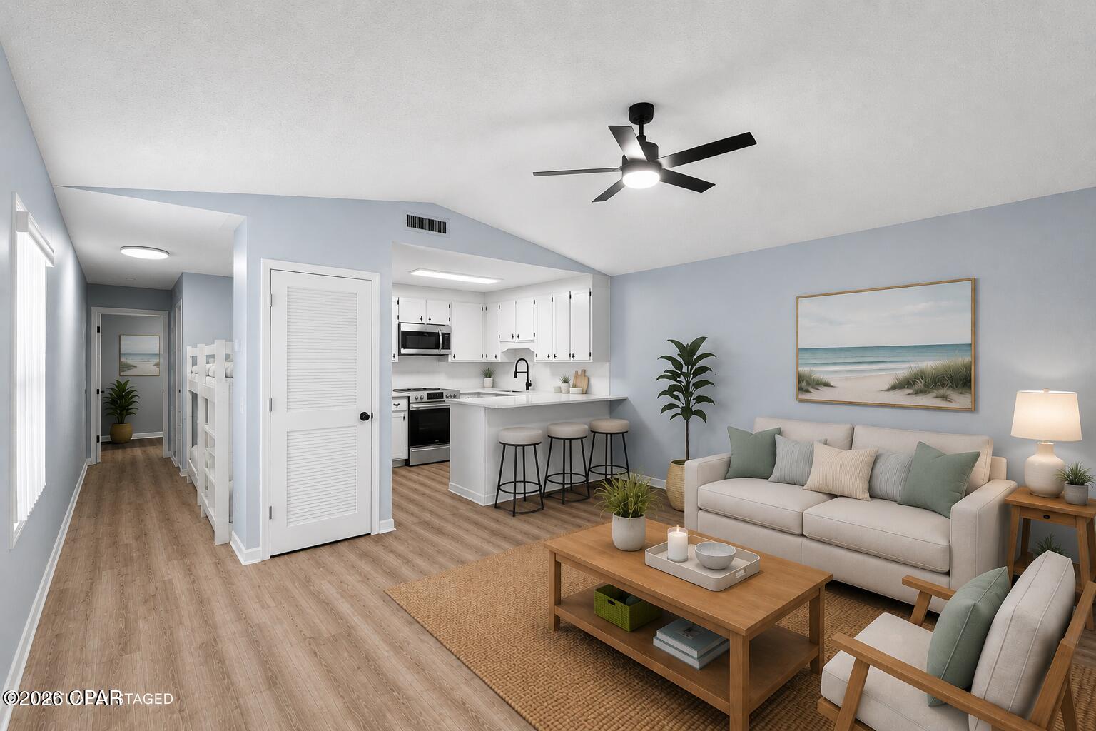 Discover the perfect blend of comfort, convenience, and coastal living in this beautifully updated 1-bedroom, 1-bathroom condo located in the highly sought-after Horizon South community on the desirable west end of Panama City Beach. Thoughtfully renovated, this inviting unit features an open-concept floor plan, a stylishly updated kitchen and bathroom, and built-in hallway bunk beds that provide additional sleeping space for guests or enhance its vacation rental potential.

Step outside to your private patio and enjoy the relaxed beach lifestyle, or take advantage of Horizon South's outstanding resort-style amenities. Residents and guests enjoy access to four swimming pools - One of which is Heated seasonally- hot tub, tennis and pickleball courts, shuffleboard, miniature golf, a fitness center, and deeded beach access just a short walk or golf cart ride away with exclusive golf cart parking for residents. 

Whether you're searching for a primary residence, a second home, or a turnkey short-term rental investment, this condo checks all the boxes. Conveniently located just minutes from Pier Park, Scenic Highway 30A, shopping, dining, and some of the area's most popular attractions, you'll have everything you need to experience the very best of Panama City Beach living.