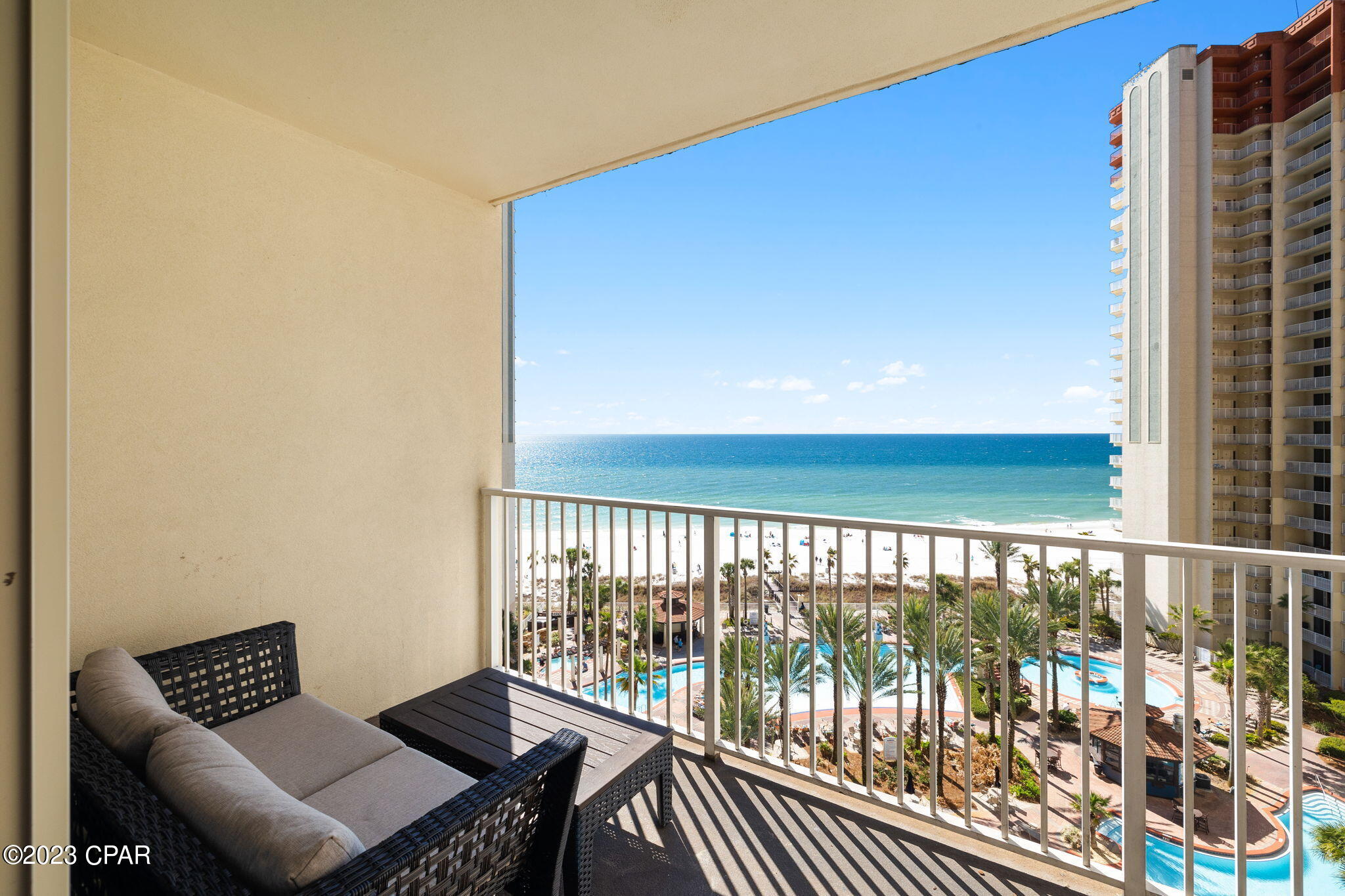 Shores of Panama, unit 918, is a 9th floor condominium with a gross annual rental revenue of $51,470 for 2022. This turn-key unit conveys fully furnished, with 1,066 sq ft of professionally decorated living space with two bedrooms, two full baths, one half bath and additional hallway bunks and a sleeper sofa in the living room, optimizing the sleeping arrangements for up to 8 people comfortably.