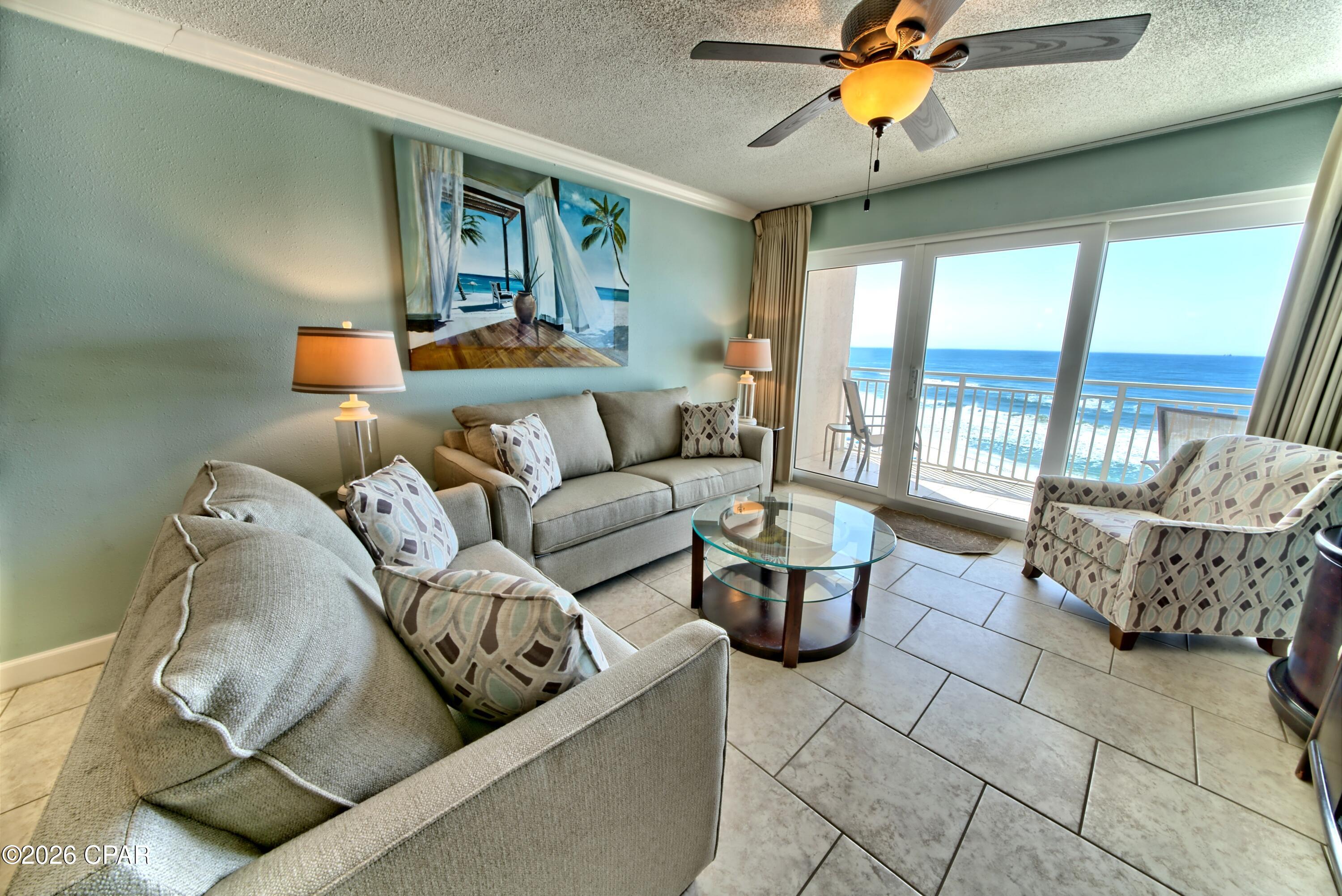 'CURRENTLY UNDER CONTRACT, SELLER WILL CONSIDER BACKUP OFFERS'  Dunes of Panama D805 is a renovated 2 Bedroom, 2 Bath Condo with 1,050 sq ft of space to unwind, relax and enjoy direct Gulf views from the living room, dining room, kitchen, master bedroom and a balcony that runs the width of the condo! Tiled floors throughout and a beautifully tiled master shower!  Beach front living awaits and it is ready to be utilized as a turnkey vacation rental or a second home. Currently on the UMB Vacations Rental Program and includes a set of beach chairs already paid in full for the season! Gross rental income: 2024 $55,167 / 2025 $46,991. The Dunes of Panama Resort has 1500 linear feet of sugar white sand, 3 gulf front pools (one heated), four pickle ball courts, one tennis court, free WI-FI, fitness room, shuffleboard, outdoor BBQ grills, Stingray's restaurant and gift shop and the Sneaky Tiki poolside. All Milestone report repairs are completed and ALL assessments have been paid! All dimensions and information herein are deemed reliable but should be verified by buyer.
